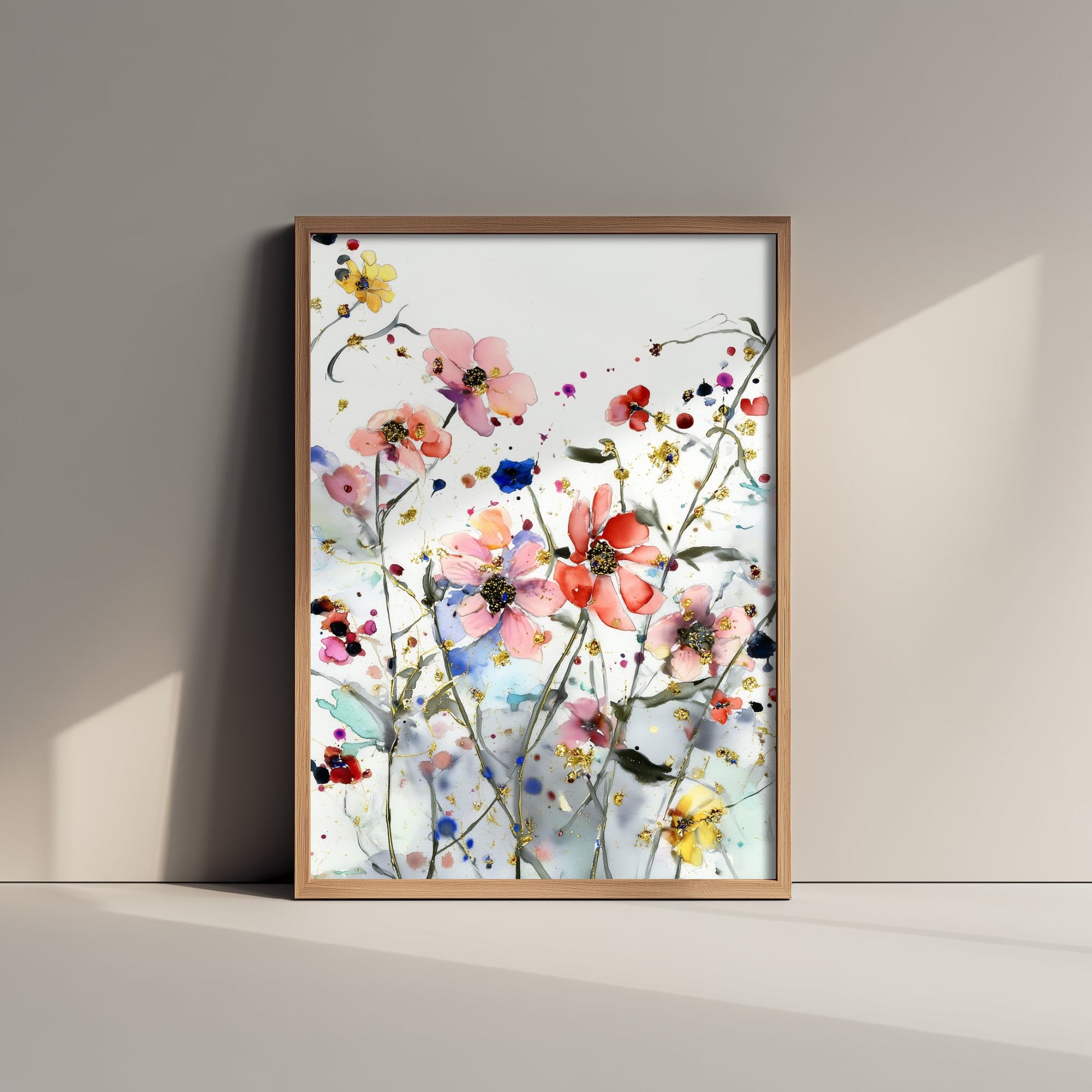 Watercolour Cosmos Art Print - Delicate Floral Painting Poster - Emotive Gold Blooms - Coral Wildflowers V5 2/3