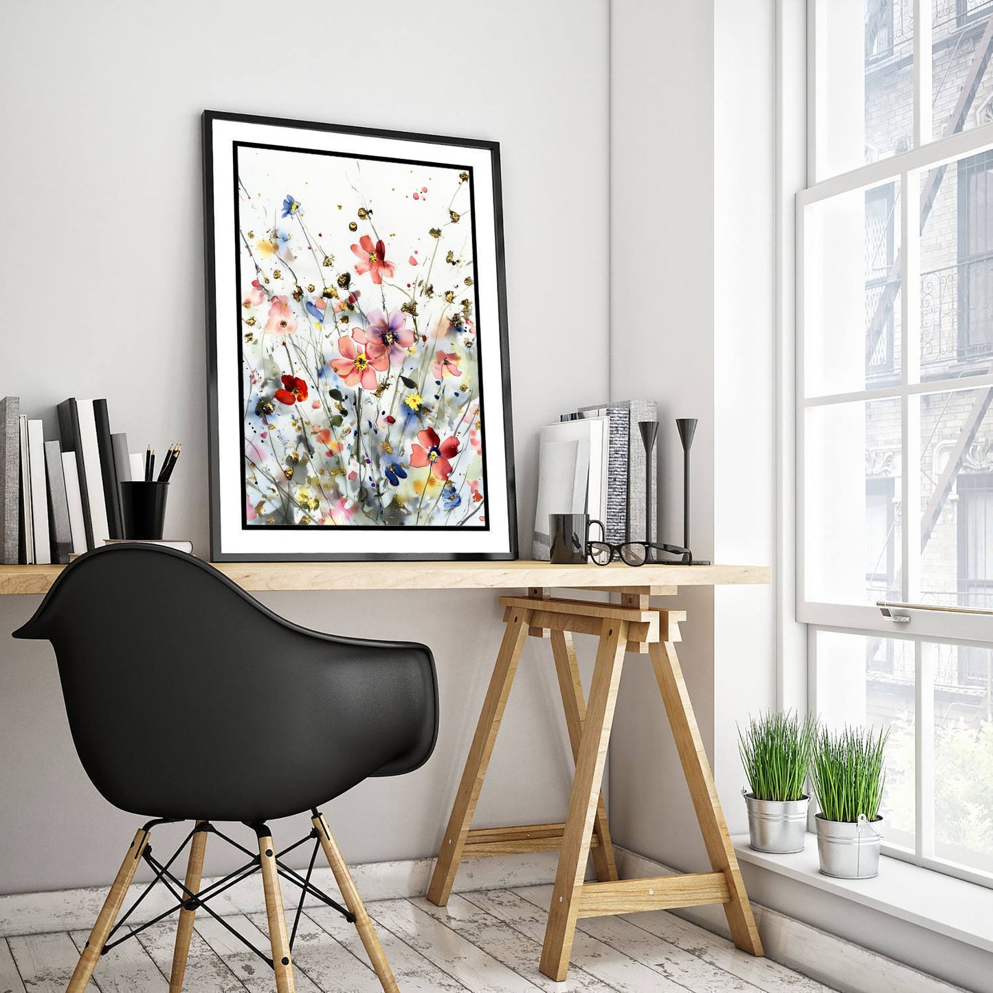 Watercolour Cosmos Art Print - Delicate Floral Painting Poster - Emotive Gold Blooms - Blush Wildflowers V5 3/3