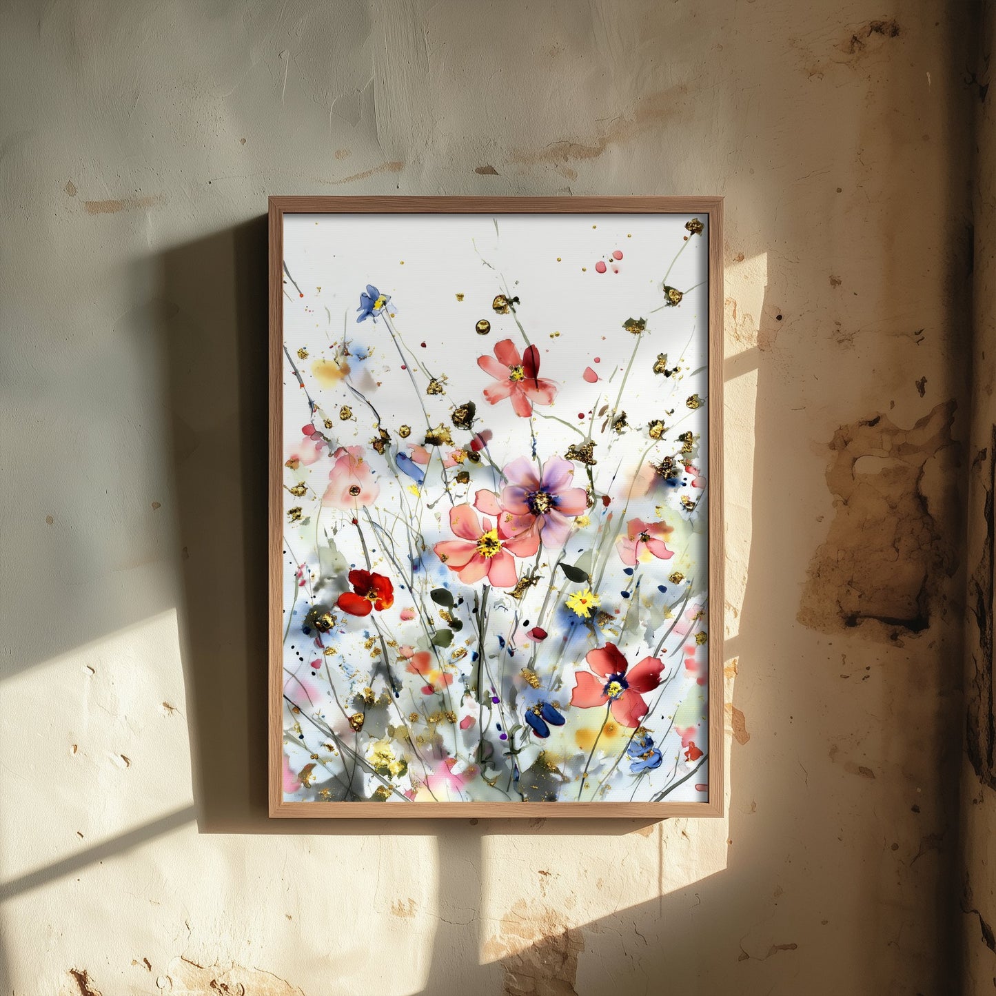 Watercolour Cosmos Art Print - Delicate Floral Painting Poster - Emotive Gold Blooms - Blush Wildflowers V5 3/3