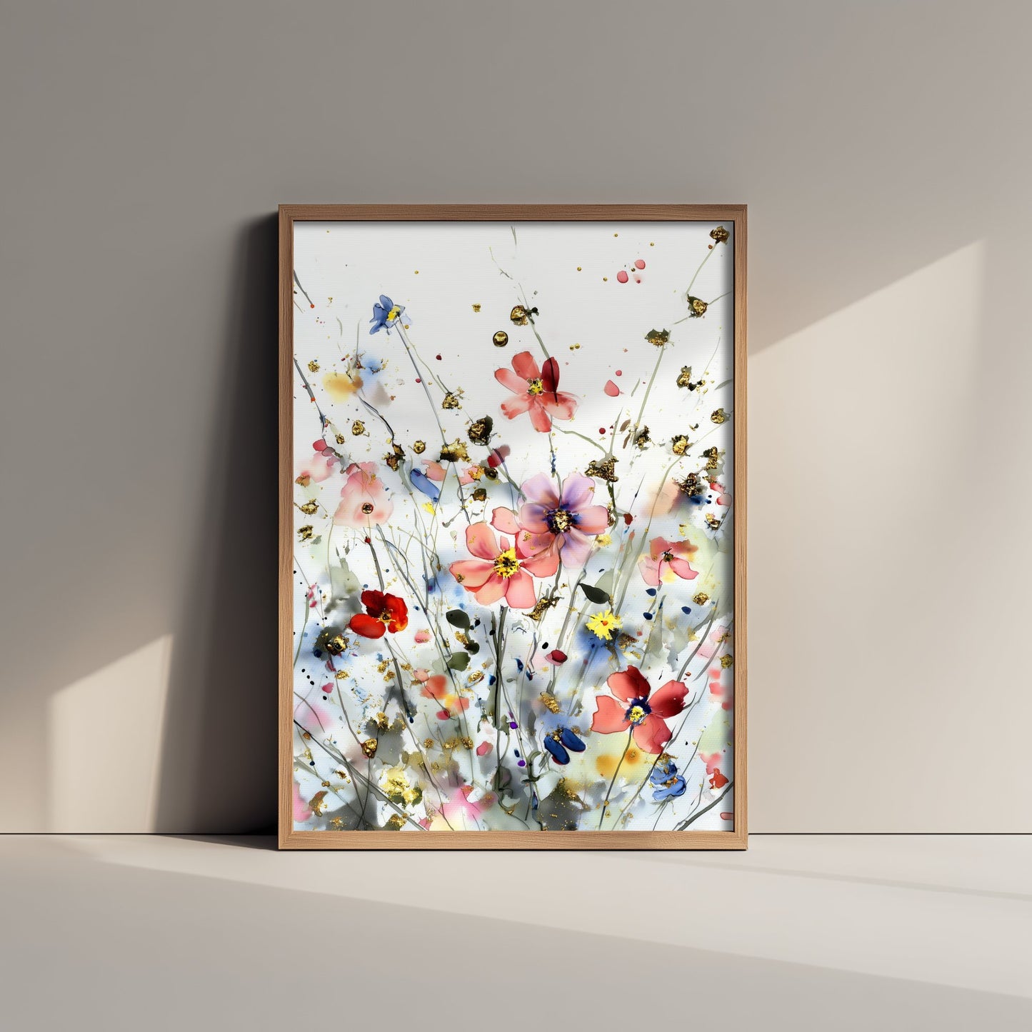 Watercolour Cosmos Art Print - Delicate Floral Painting Poster - Emotive Gold Blooms - Blush Wildflowers V5 3/3