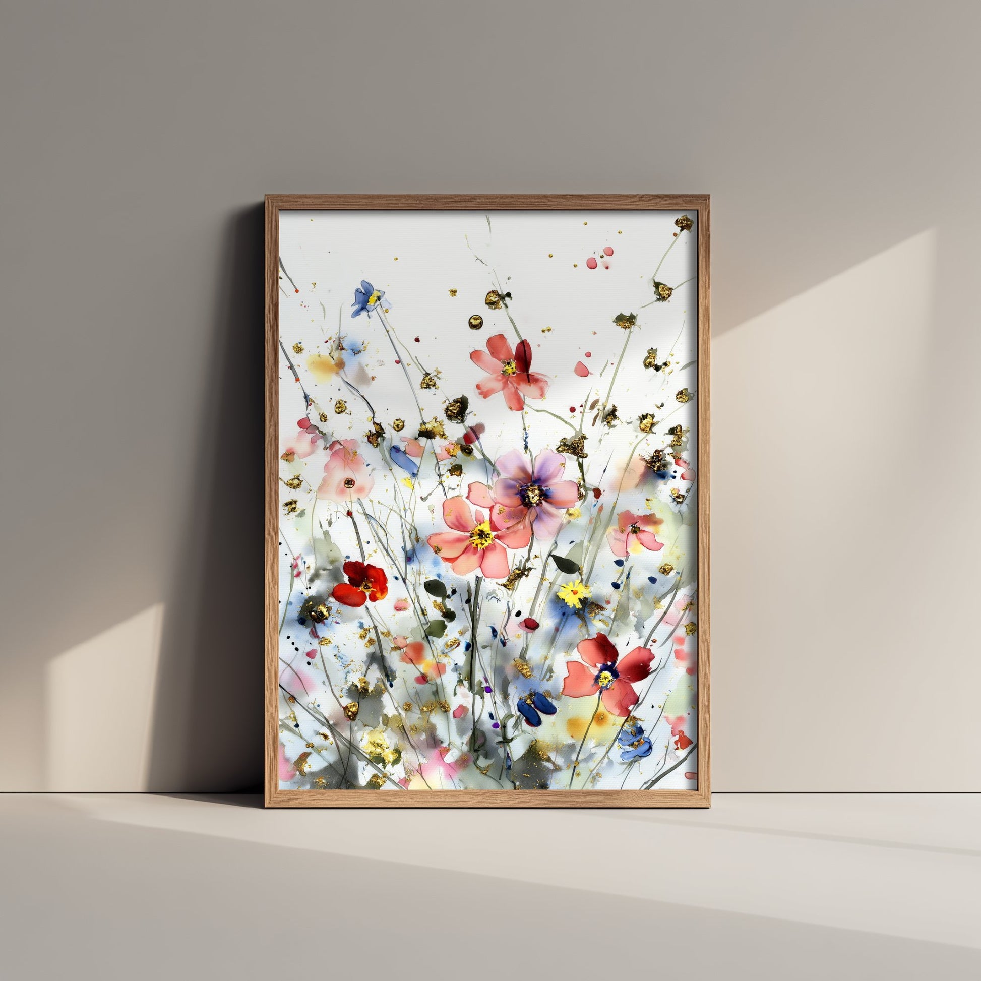 Watercolour Cosmos Art Print - Delicate Floral Painting Poster - Emotive Gold Blooms - Blush Wildflowers V5 3/3