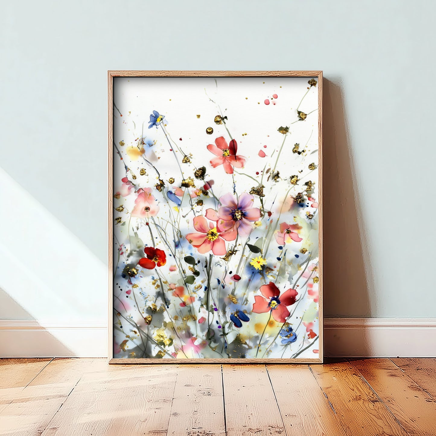 Watercolour Cosmos Art Print - Delicate Floral Painting Poster - Emotive Gold Blooms - Blush Wildflowers V5 3/3