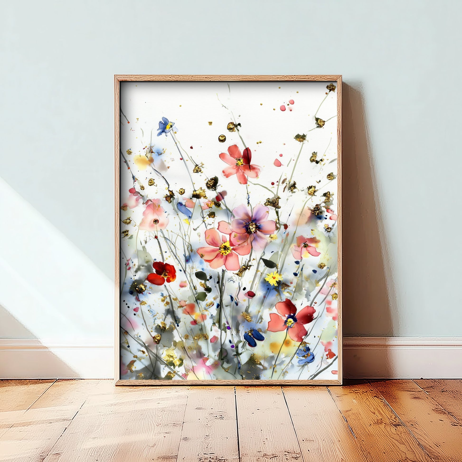 Watercolour Cosmos Art Print - Delicate Floral Painting Poster - Emotive Gold Blooms - Blush Wildflowers V5 3/3