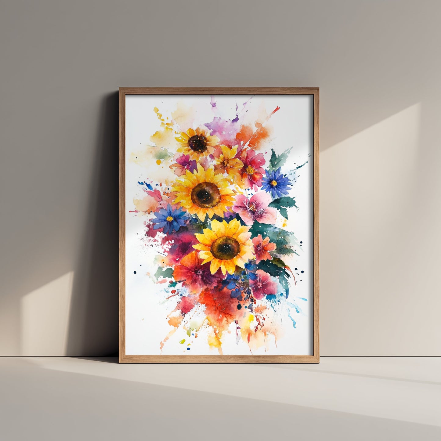 Watercolour Sunflower Art Print - Bold Floral Painting Poster - Emotive Wildflowers - Vibrant Summer Blooms V6 1/3