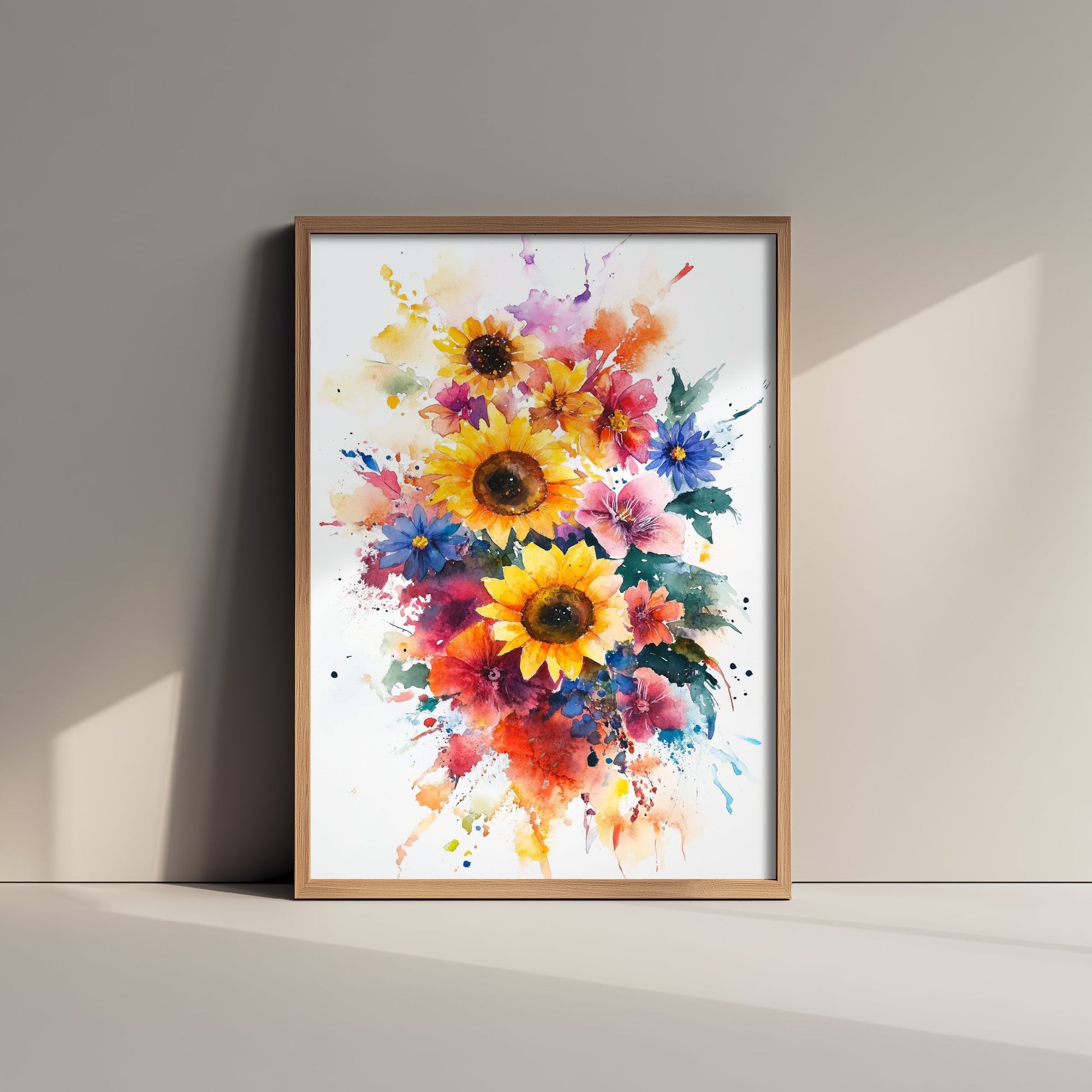 Watercolour Sunflower Art Print - Bold Floral Painting Poster - Emotive Wildflowers - Vibrant Summer Blooms V6 1/3