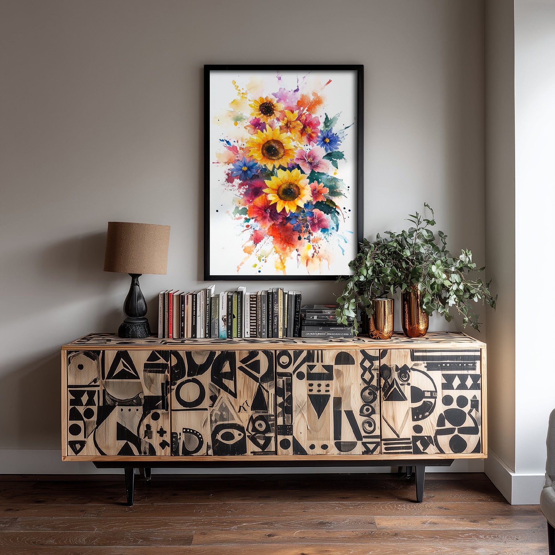 Watercolour Sunflower Art Print - Bold Floral Painting Poster - Emotive Wildflowers - Vibrant Summer Blooms V6 1/3