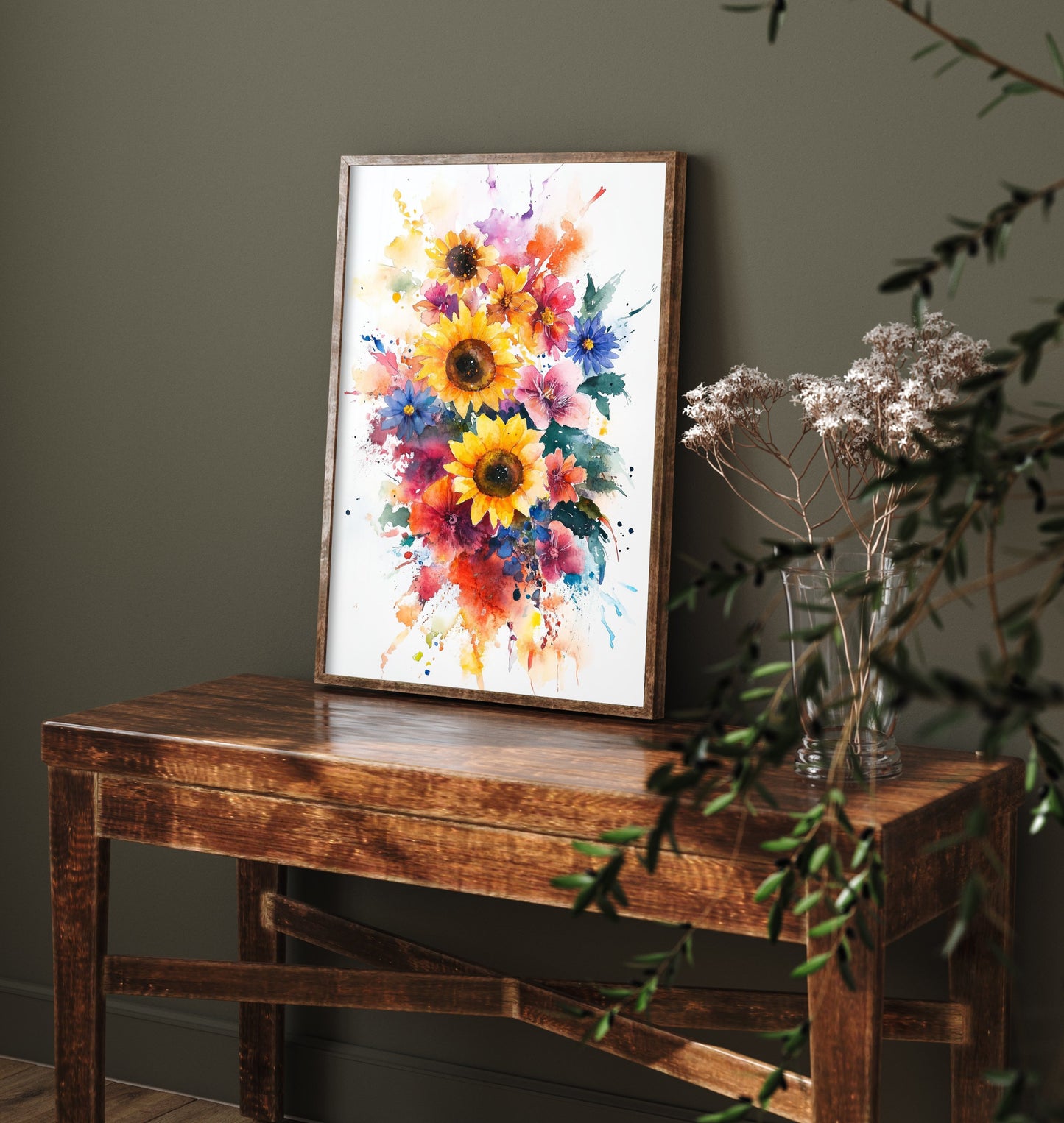 Watercolour Sunflower Art Print - Bold Floral Painting Poster - Emotive Wildflowers - Vibrant Summer Blooms V6 1/3
