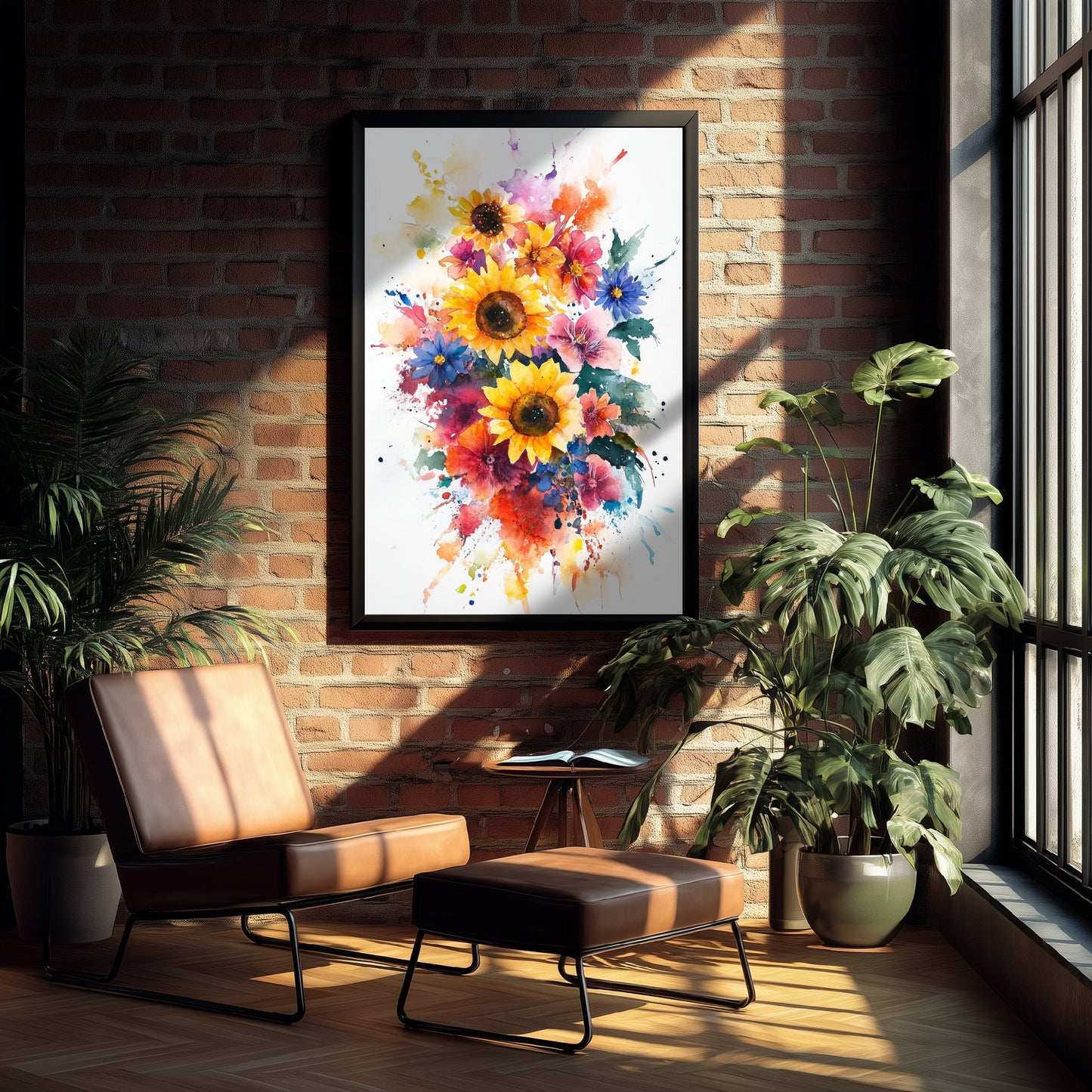 Watercolour Sunflower Art Print - Bold Floral Painting Poster - Emotive Wildflowers - Vibrant Summer Blooms V6 1/3