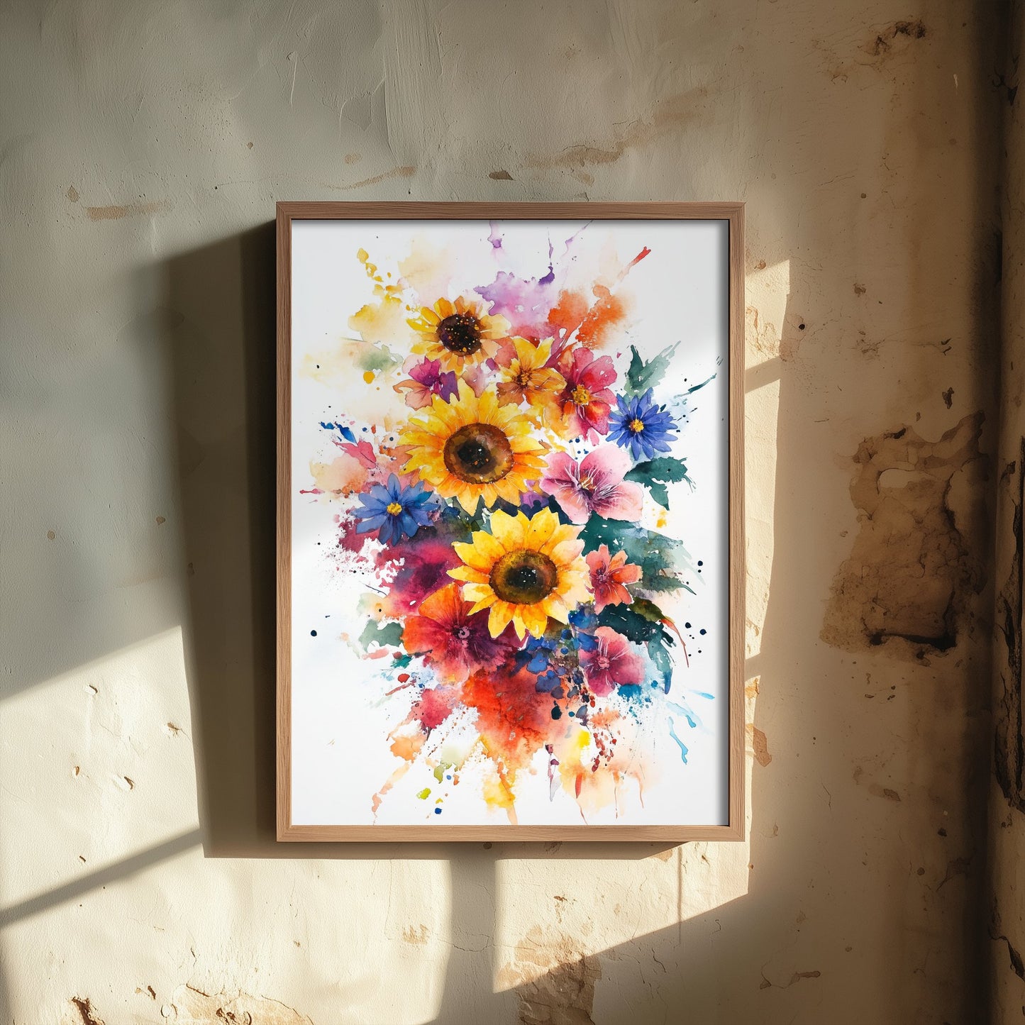 Watercolour Sunflower Art Print - Bold Floral Painting Poster - Emotive Wildflowers - Vibrant Summer Blooms V6 1/3