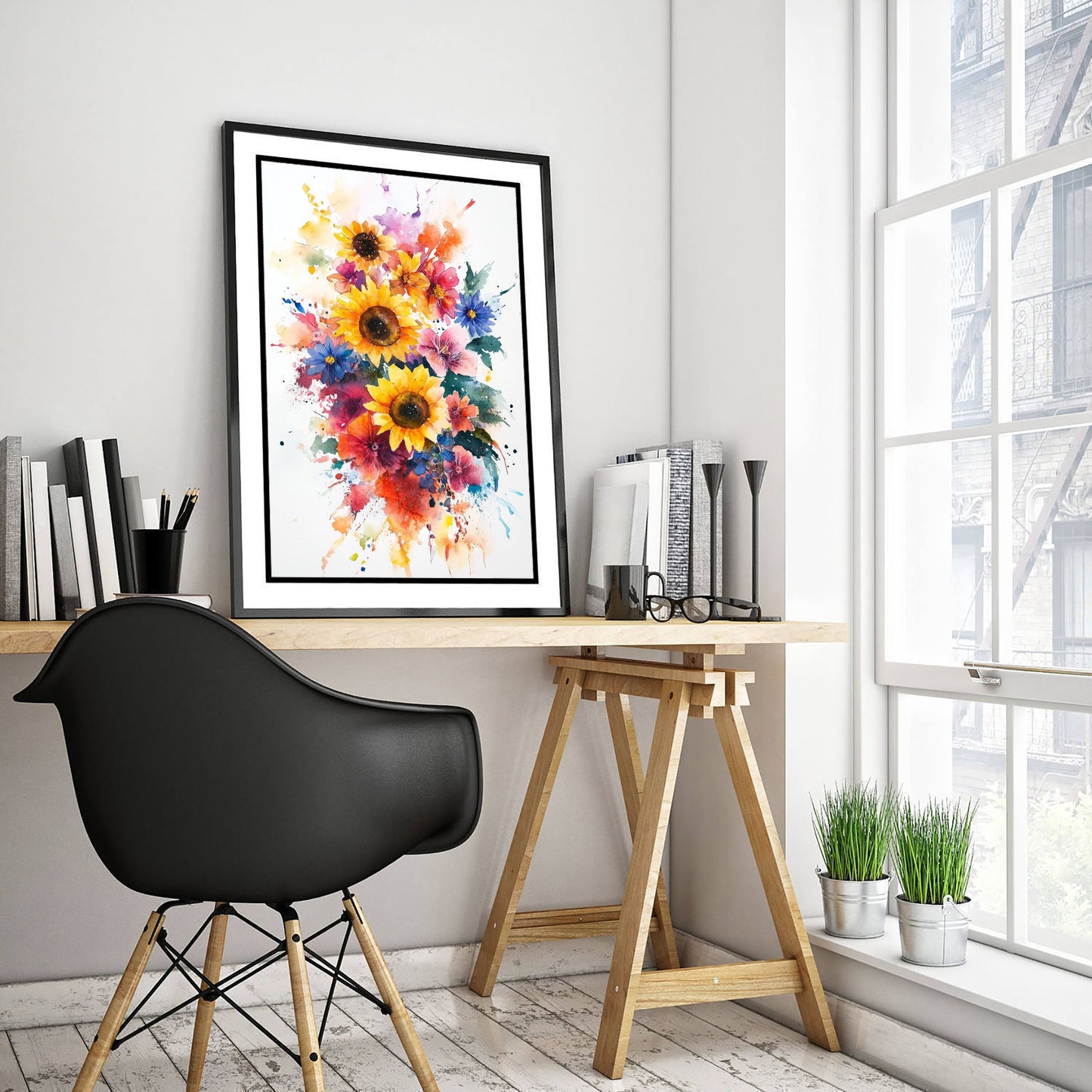 Watercolour Sunflower Art Print - Bold Floral Painting Poster - Emotive Wildflowers - Vibrant Summer Blooms V6 1/3