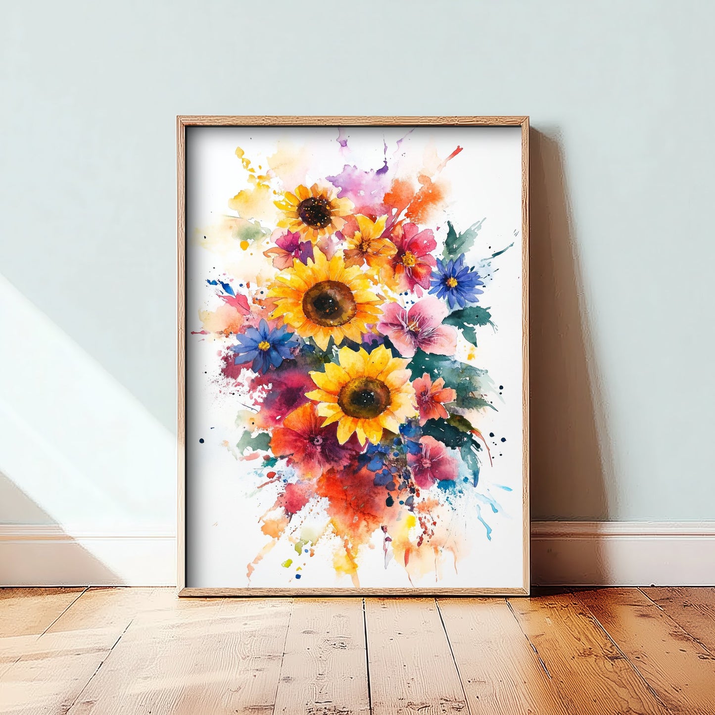 Watercolour Sunflower Art Print - Bold Floral Painting Poster - Emotive Wildflowers - Vibrant Summer Blooms V6 1/3