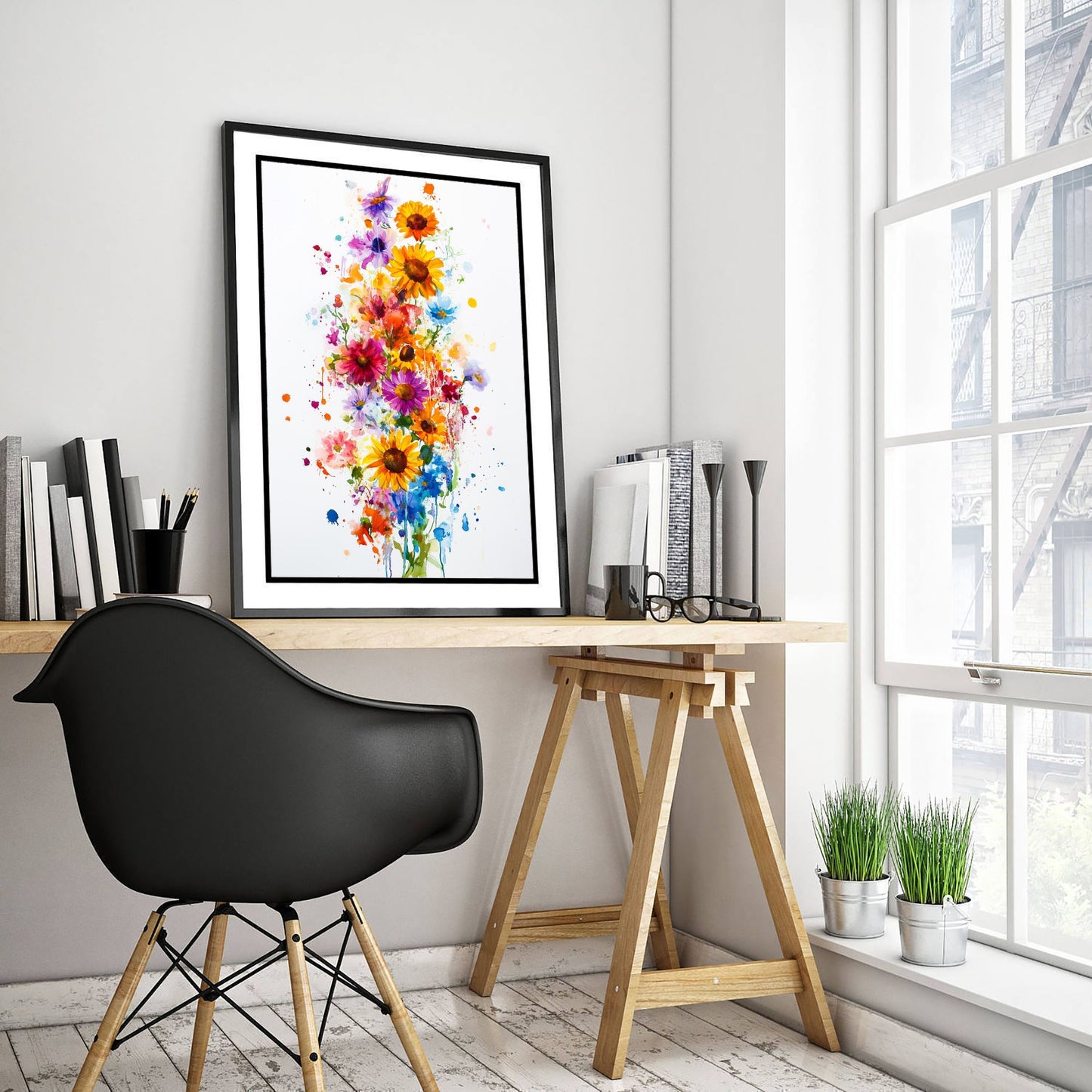 Watercolour Sunflower Art Print - Bold Floral Painting Poster - Emotive Wildflowers - Bright Splash Blooms V6 2/3