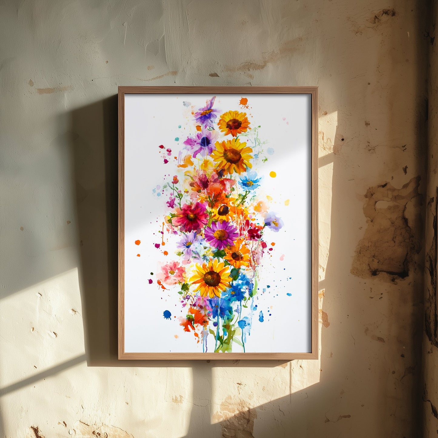 Watercolour Sunflower Art Print - Bold Floral Painting Poster - Emotive Wildflowers - Bright Splash Blooms V6 2/3