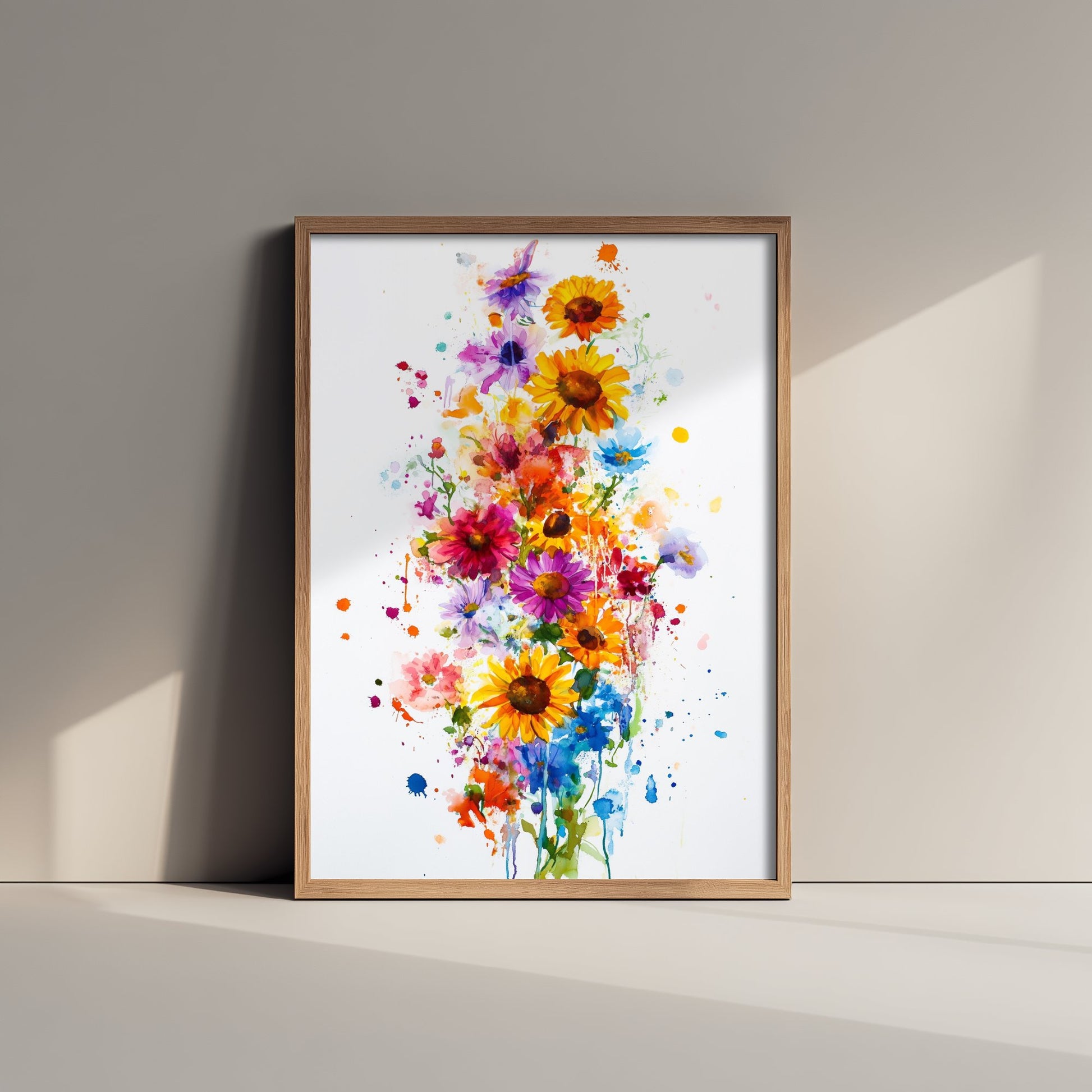 Watercolour Sunflower Art Print - Bold Floral Painting Poster - Emotive Wildflowers - Bright Splash Blooms V6 2/3