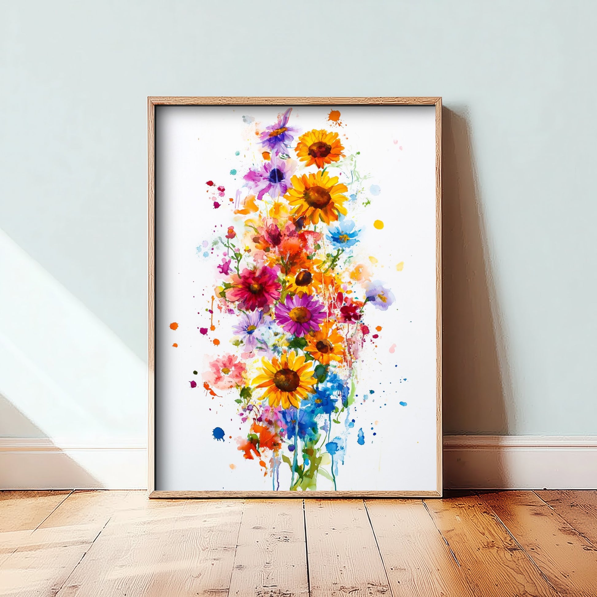 Watercolour Sunflower Art Print - Bold Floral Painting Poster - Emotive Wildflowers - Bright Splash Blooms V6 2/3
