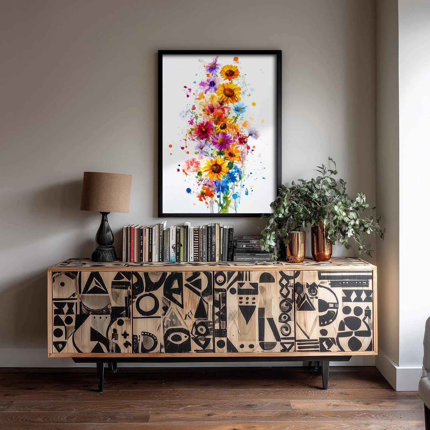 Watercolour Sunflower Art Print - Bold Floral Painting Poster - Emotive Wildflowers - Bright Splash Blooms V6 2/3