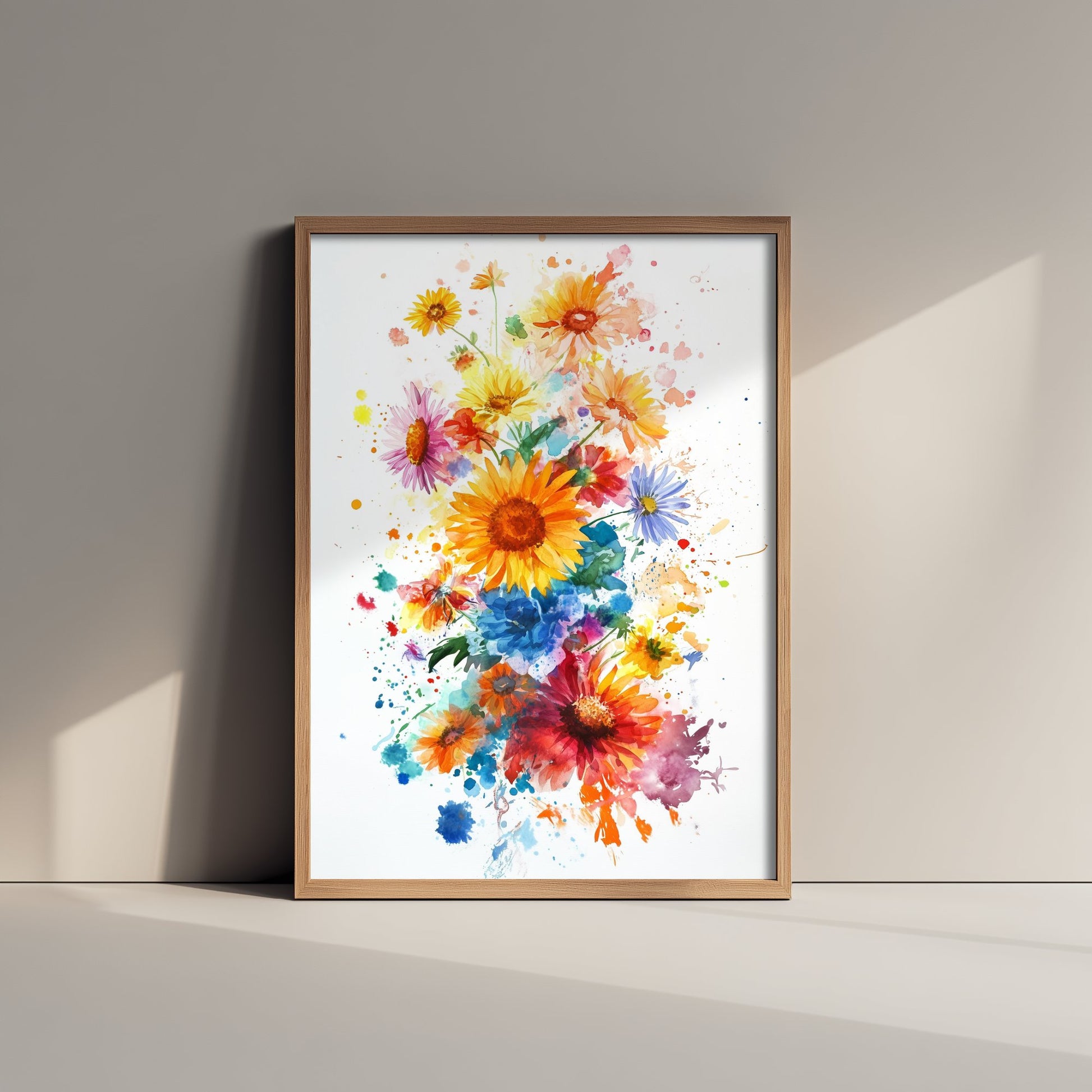 Watercolour Sunflower Art Print - Bold Floral Painting Poster - Emotive Wildflowers - Sunny Garden Blooms V6 3/3