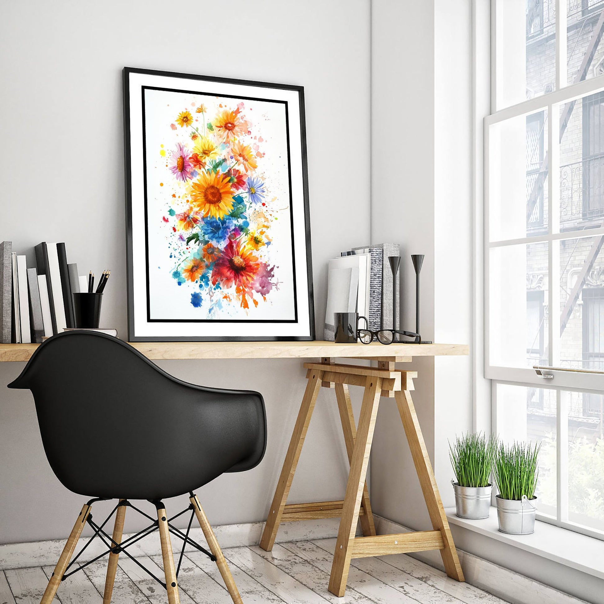 Watercolour Sunflower Art Print - Bold Floral Painting Poster - Emotive Wildflowers - Sunny Garden Blooms V6 3/3