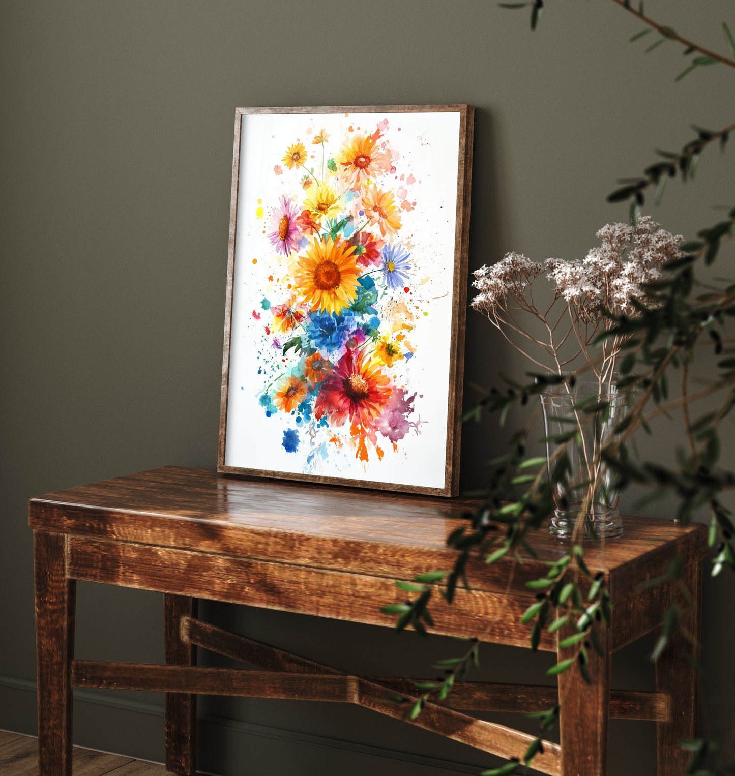 Watercolour Sunflower Art Print - Bold Floral Painting Poster - Emotive Wildflowers - Sunny Garden Blooms V6 3/3