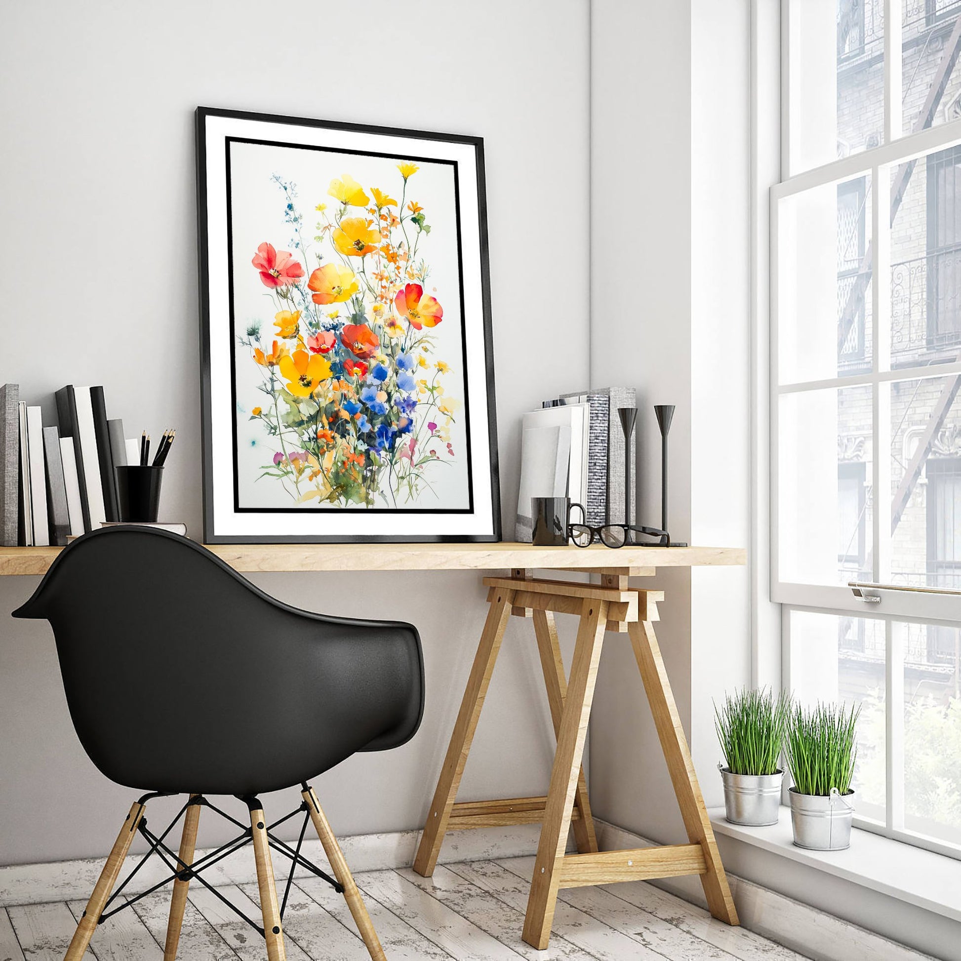 Watercolour Poppy Art Print - Wildflower Meadow Painting Poster - Emotive Botanical - Bright Red Poppies V7 1/3