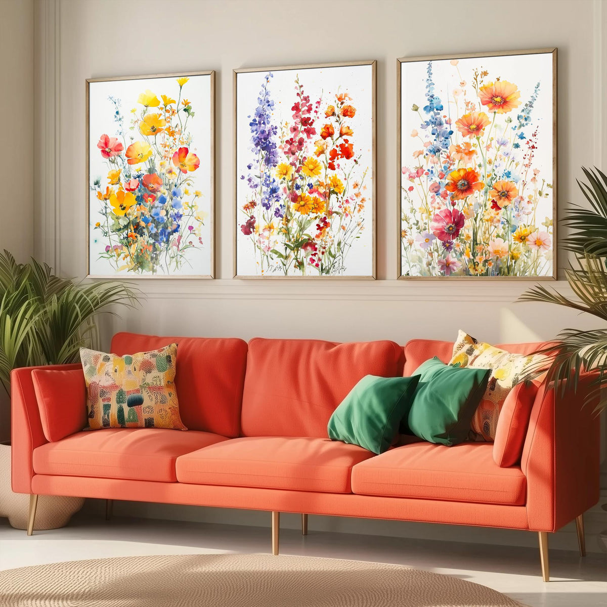 Watercolour Wildflower Set of Three Art Prints - 3 Poppy Delphinium Posters - Garden Botanical Painting Wall Art Gift Meadow V7