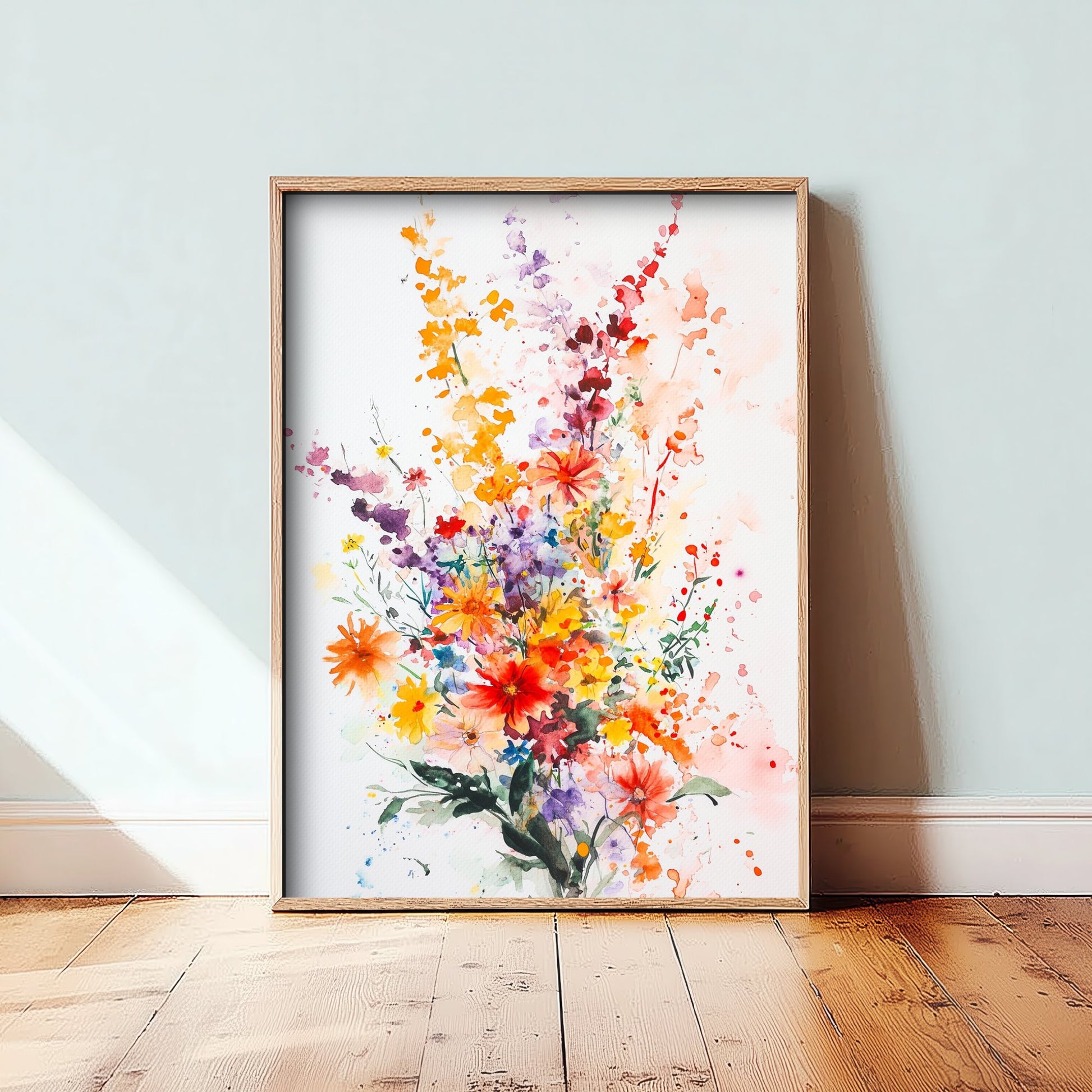 Watercolour Wildflower Art Print - Warm Floral Painting Poster - Emotive Cosmos Blooms - Pink Bouquet V8 1/3
