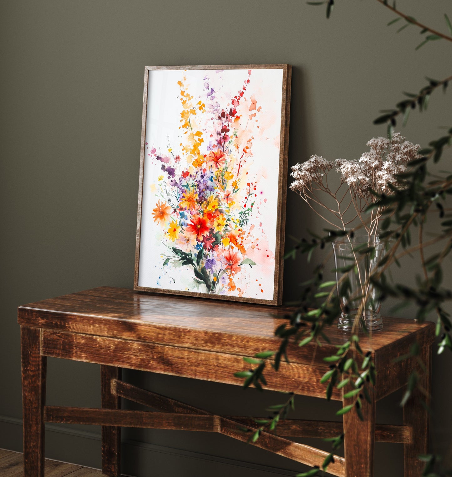 Watercolour Wildflower Art Print - Warm Floral Painting Poster - Emotive Cosmos Blooms - Pink Bouquet V8 1/3