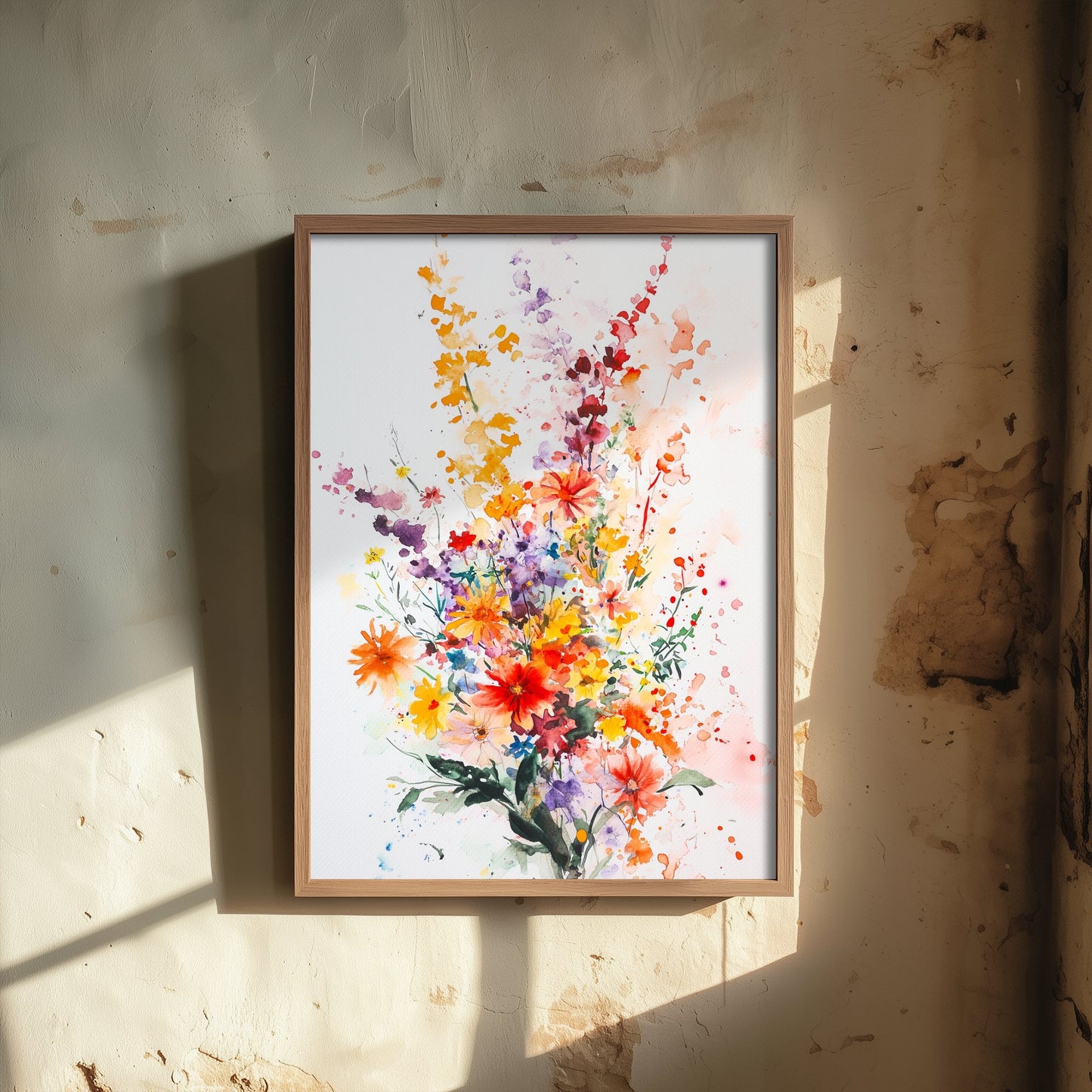 Watercolour Wildflower Art Print - Warm Floral Painting Poster - Emotive Cosmos Blooms - Pink Bouquet V8 1/3