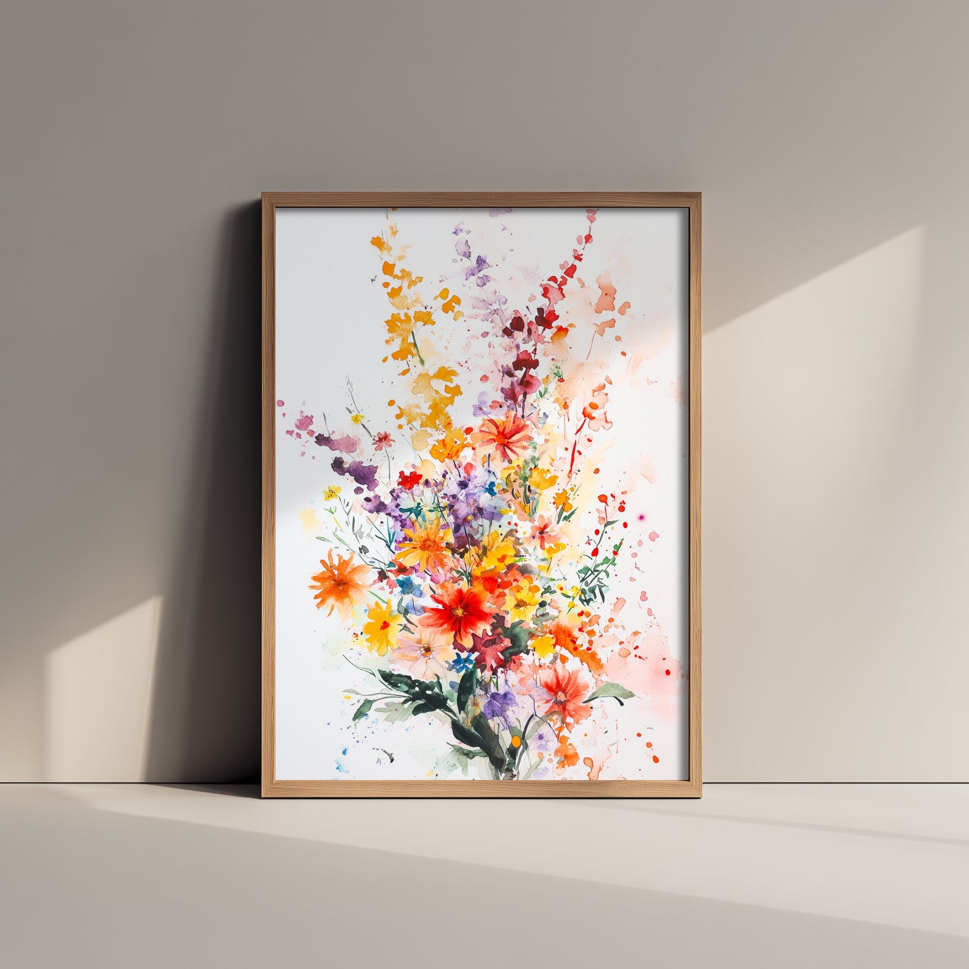 Watercolour Wildflower Art Print - Warm Floral Painting Poster - Emotive Cosmos Blooms - Pink Bouquet V8 1/3