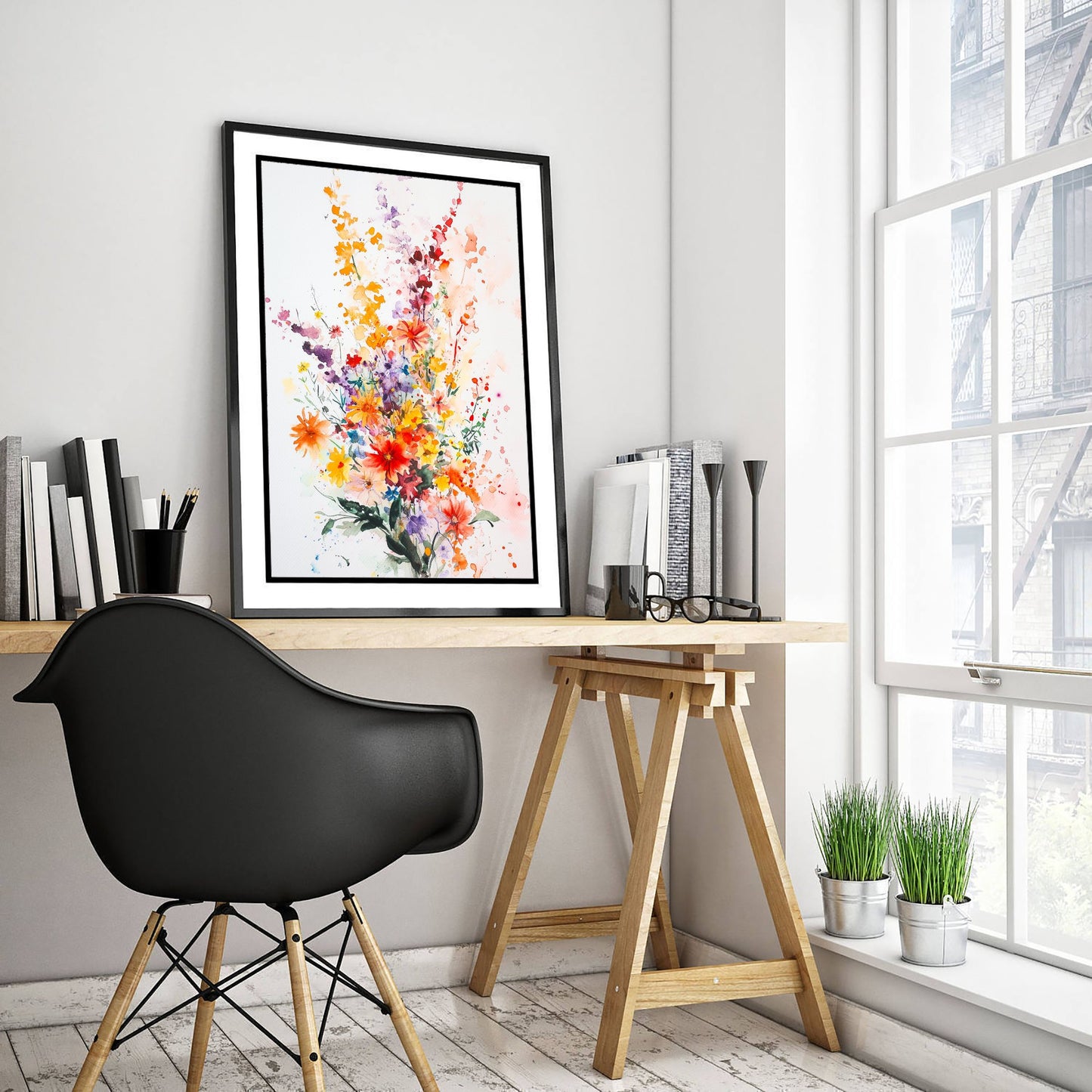 Watercolour Wildflower Art Print - Warm Floral Painting Poster - Emotive Cosmos Blooms - Pink Bouquet V8 1/3