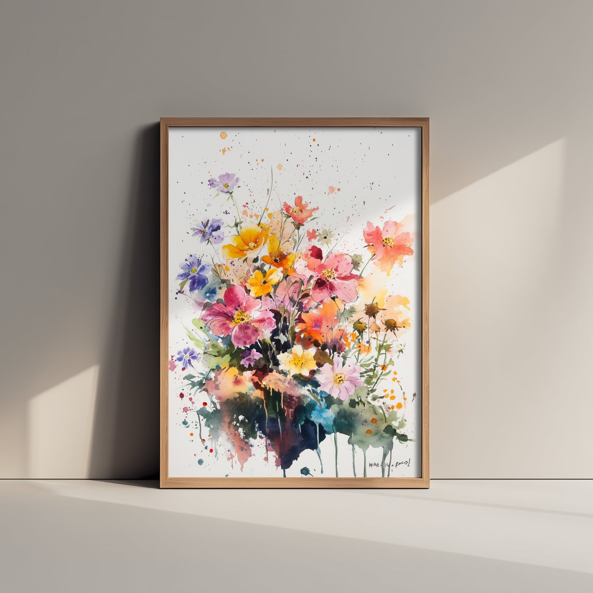 Watercolour Wildflower Art Print - Warm Floral Painting Poster - Emotive Cosmos Blooms - Purple and Pink V8 2/3