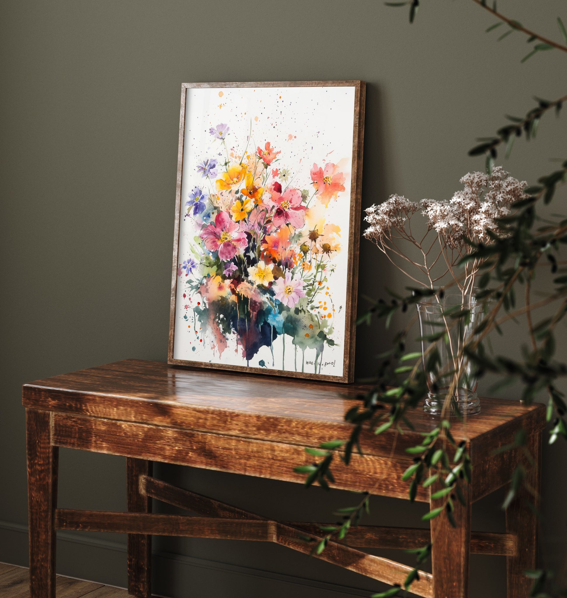 Watercolour Wildflower Art Print - Warm Floral Painting Poster - Emotive Cosmos Blooms - Purple and Pink V8 2/3