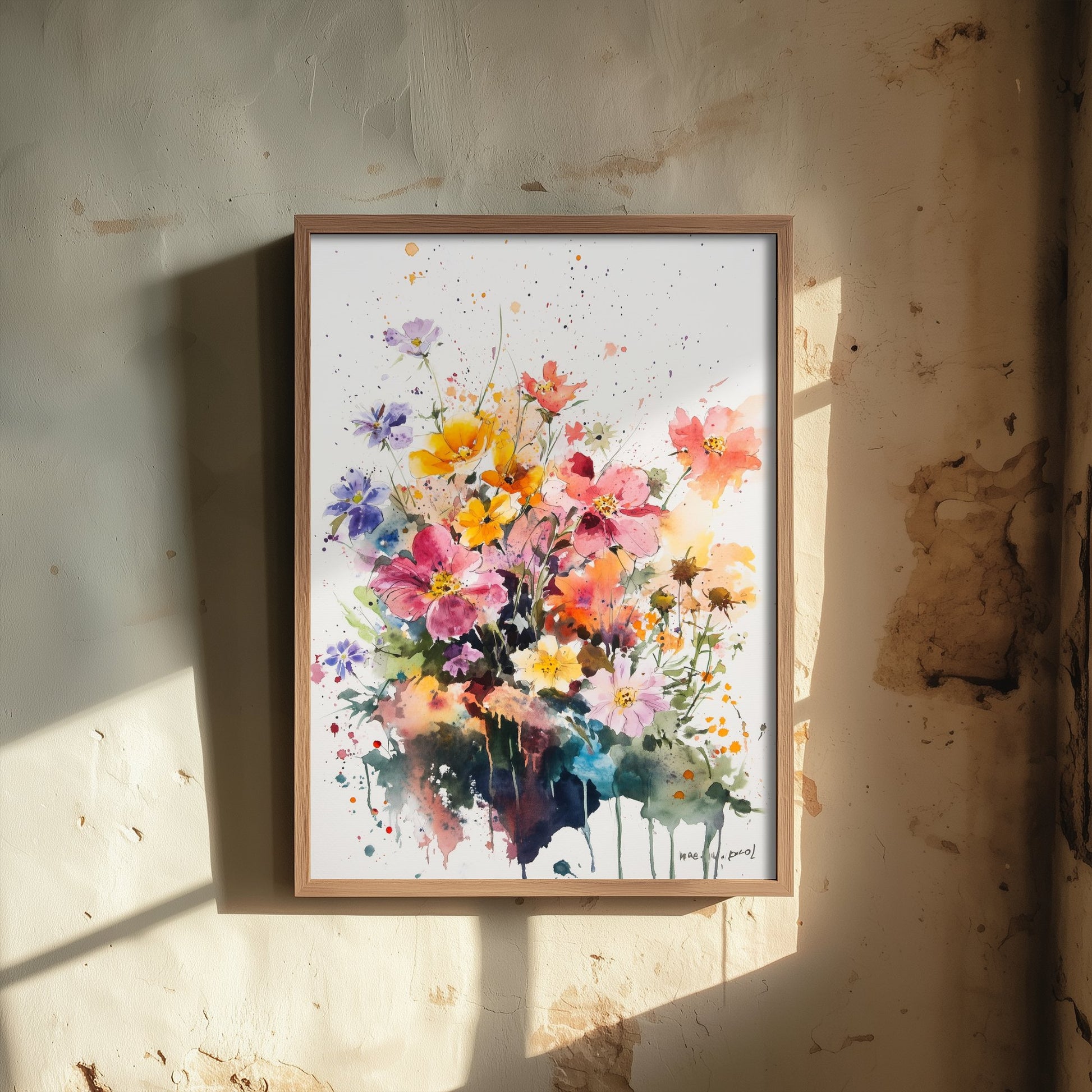 Watercolour Wildflower Art Print - Warm Floral Painting Poster - Emotive Cosmos Blooms - Purple and Pink V8 2/3