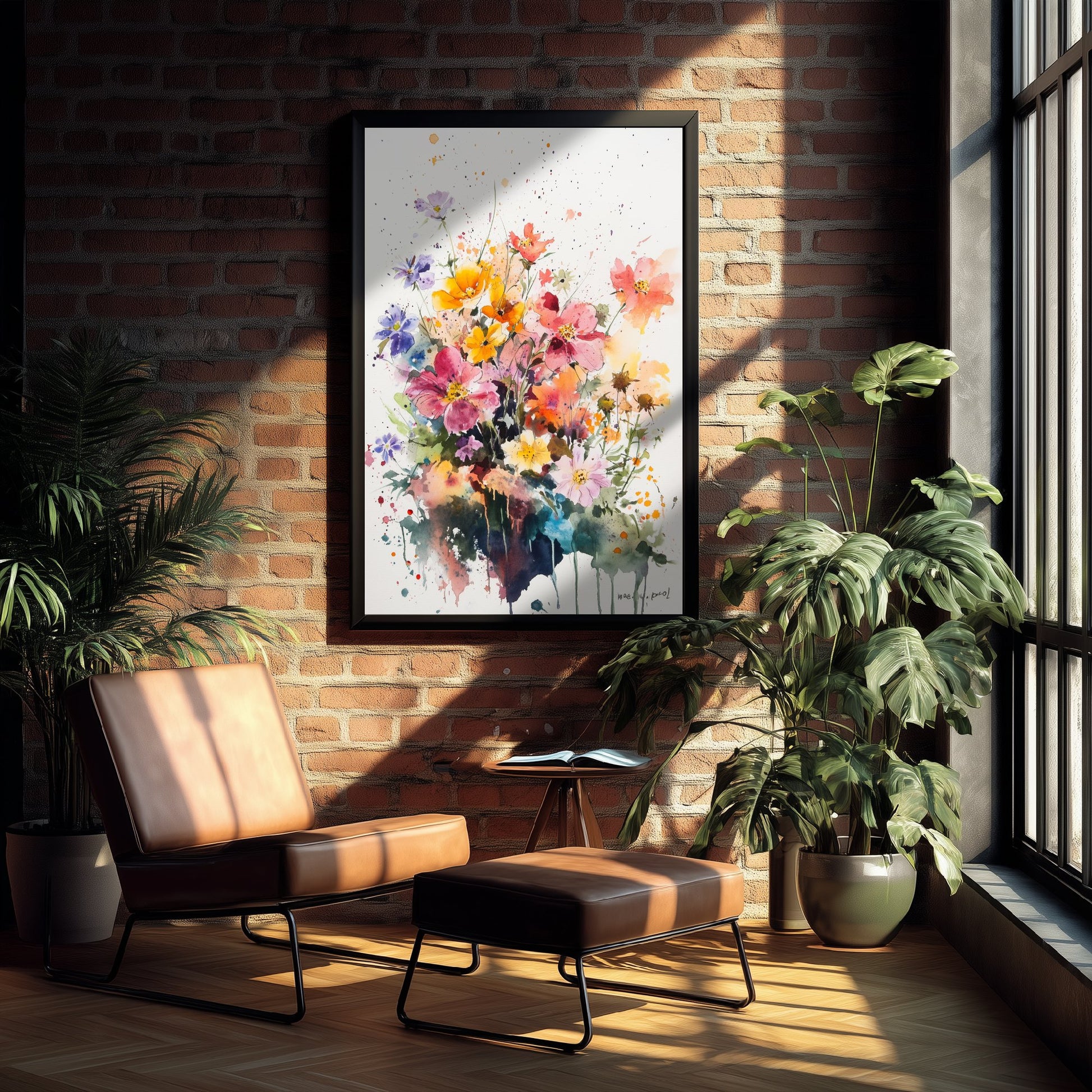 Watercolour Wildflower Art Print - Warm Floral Painting Poster - Emotive Cosmos Blooms - Purple and Pink V8 2/3