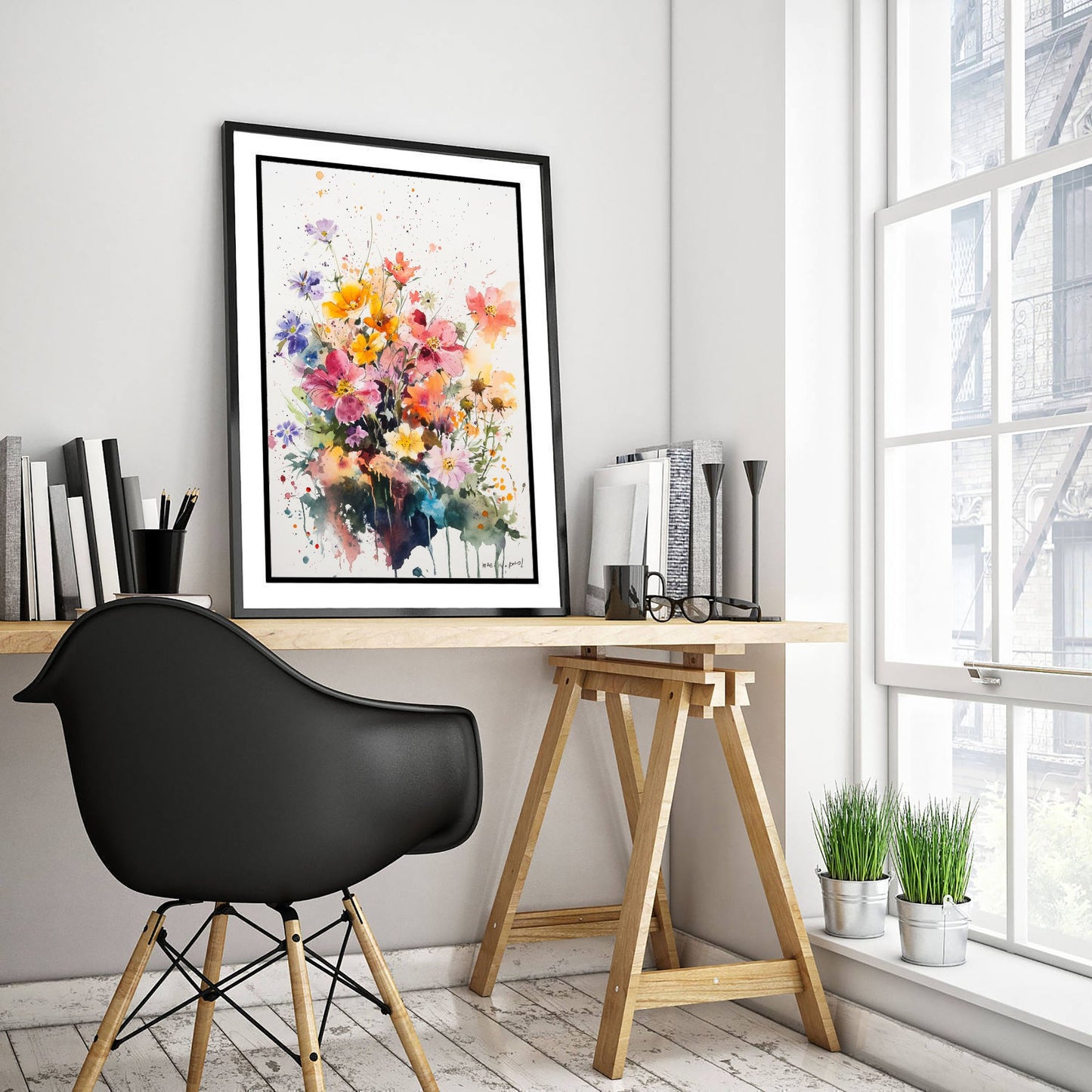 Watercolour Wildflower Art Print - Warm Floral Painting Poster - Emotive Cosmos Blooms - Purple and Pink V8 2/3