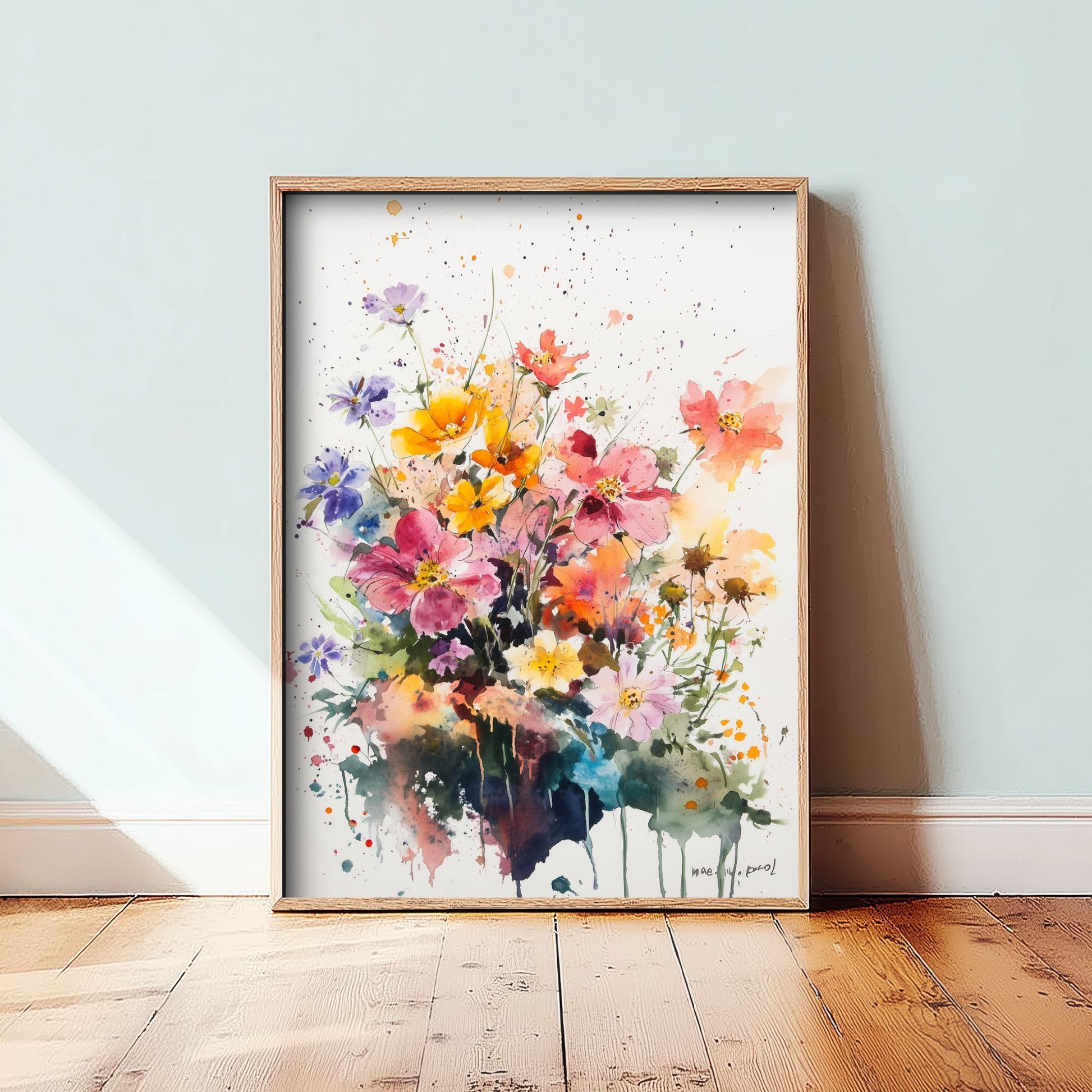 Watercolour Wildflower Art Print - Warm Floral Painting Poster - Emotive Cosmos Blooms - Purple and Pink V8 2/3