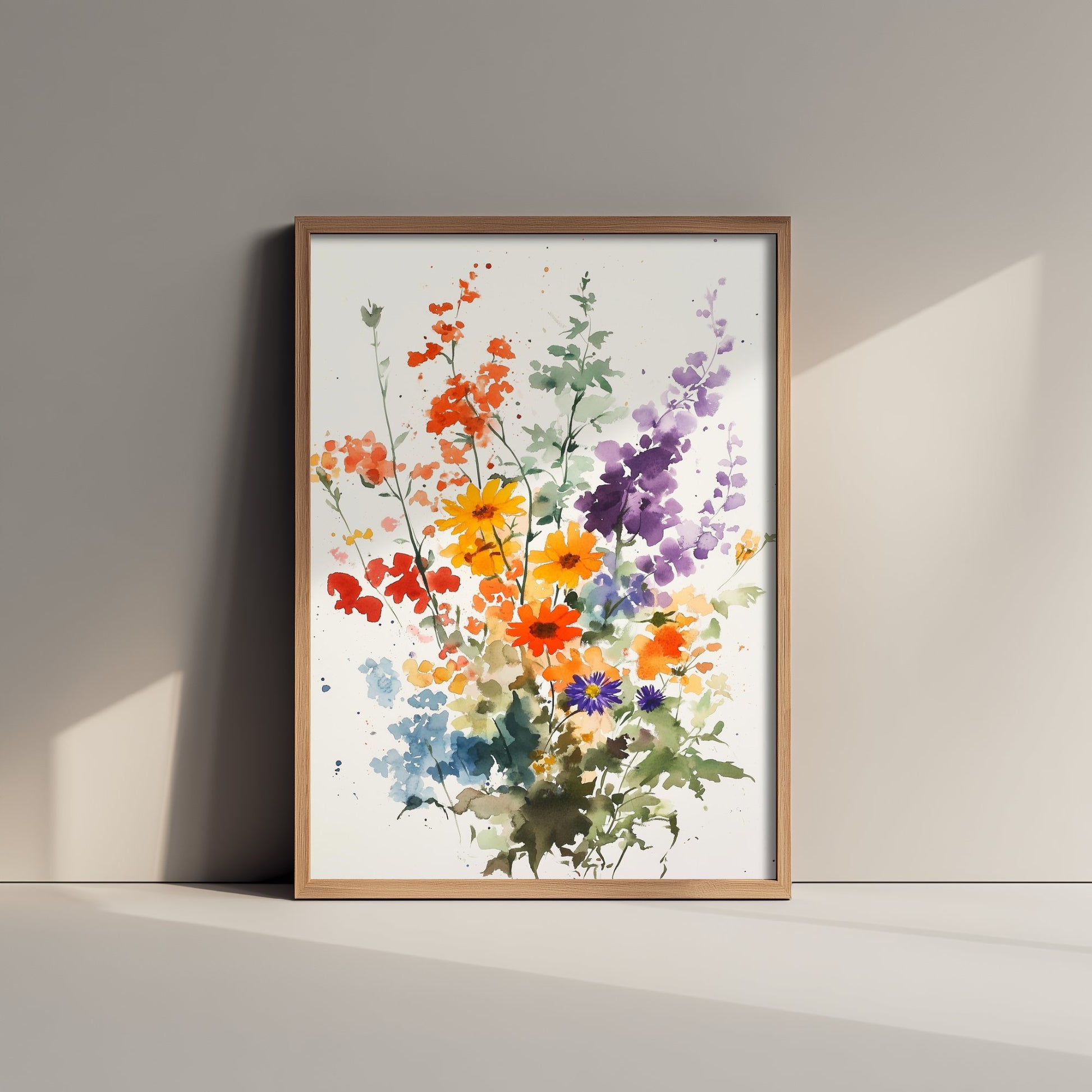 Watercolour Wildflower Art Print - Warm Floral Painting Poster - Emotive Cosmos Blooms - Orange Blooms V8 3/3