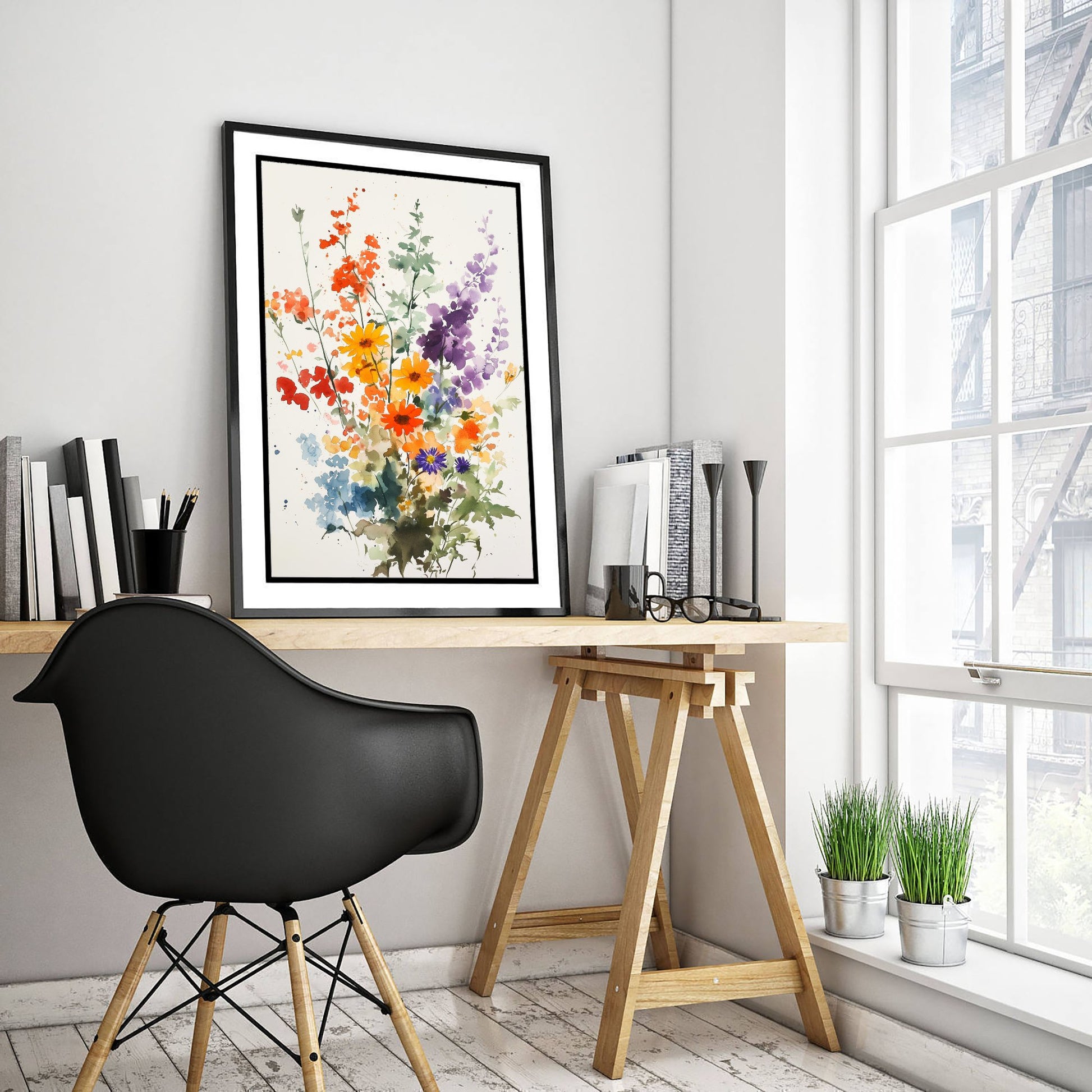 Watercolour Wildflower Art Print - Warm Floral Painting Poster - Emotive Cosmos Blooms - Orange Blooms V8 3/3