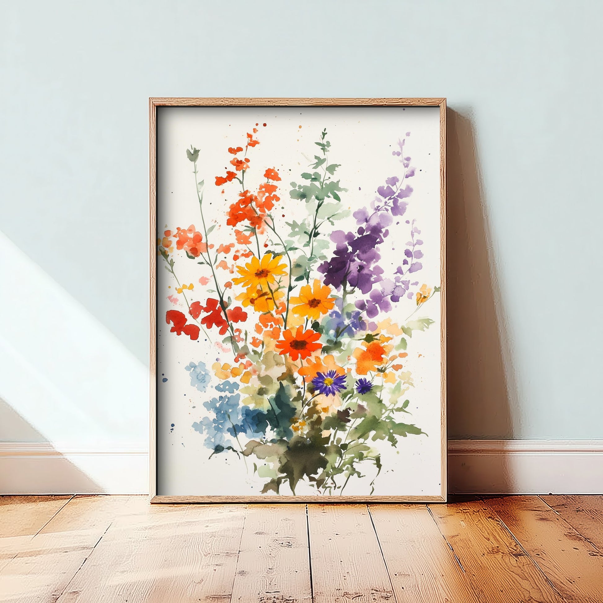 Watercolour Wildflower Art Print - Warm Floral Painting Poster - Emotive Cosmos Blooms - Orange Blooms V8 3/3
