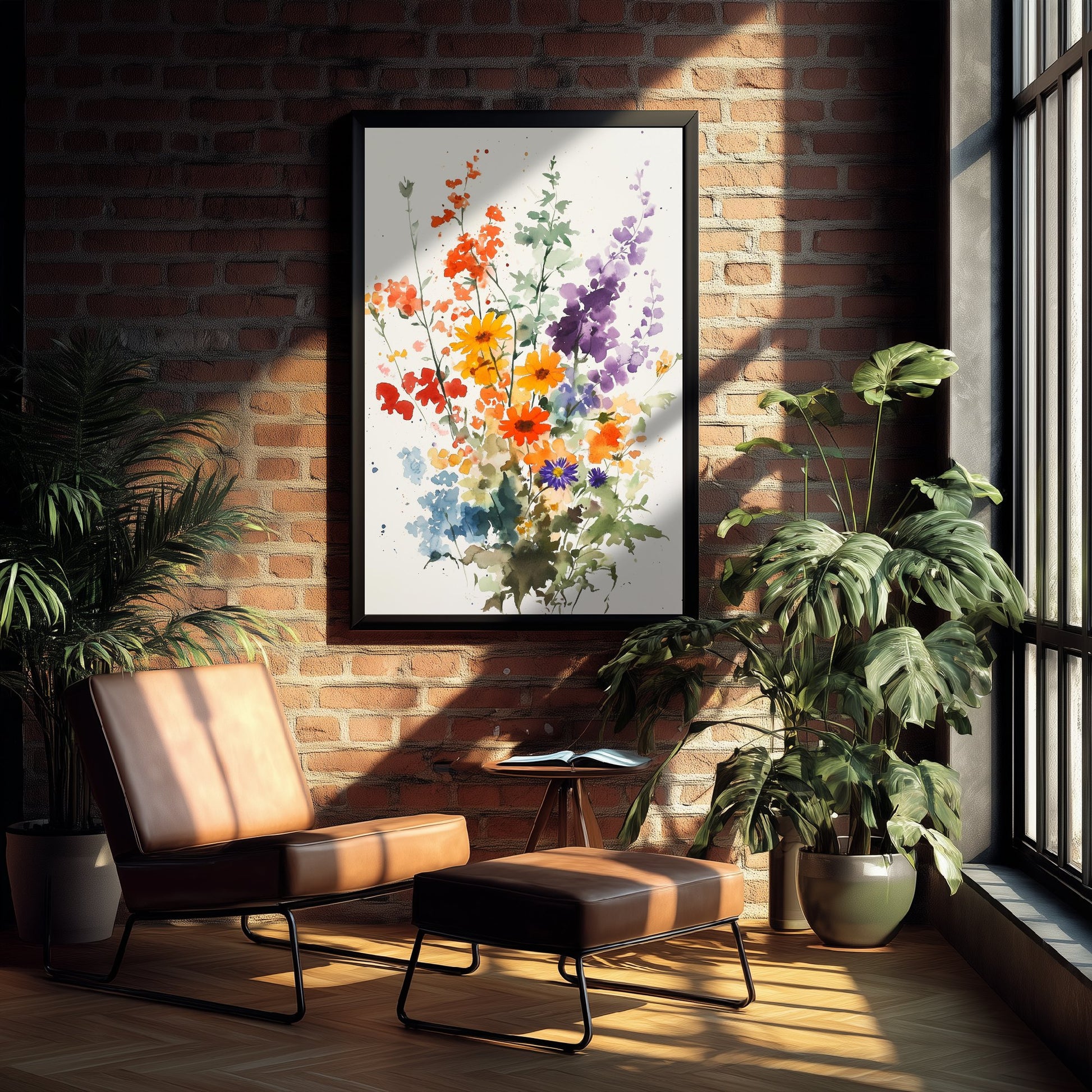 Watercolour Wildflower Art Print - Warm Floral Painting Poster - Emotive Cosmos Blooms - Orange Blooms V8 3/3