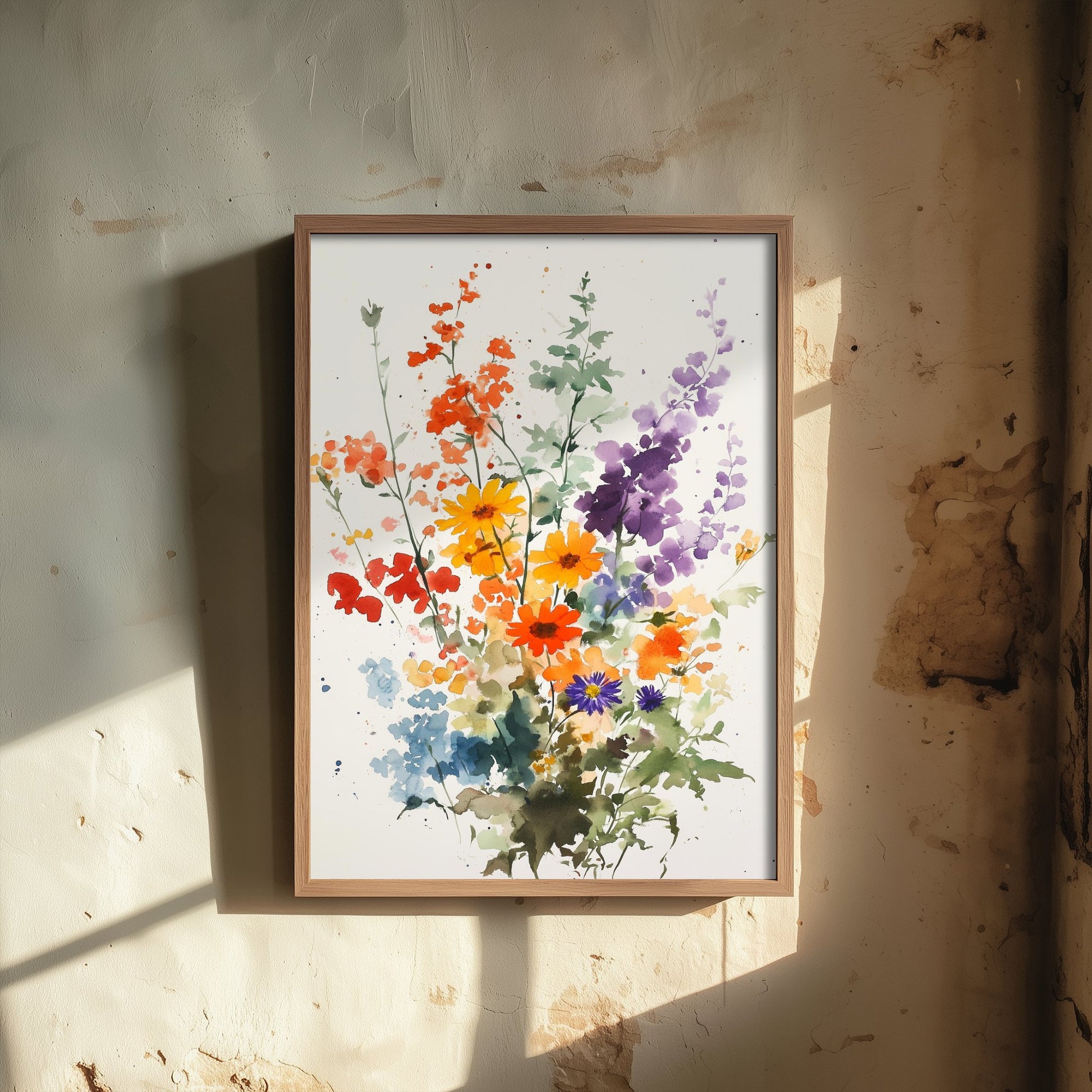 Watercolour Wildflower Art Print - Warm Floral Painting Poster - Emotive Cosmos Blooms - Orange Blooms V8 3/3