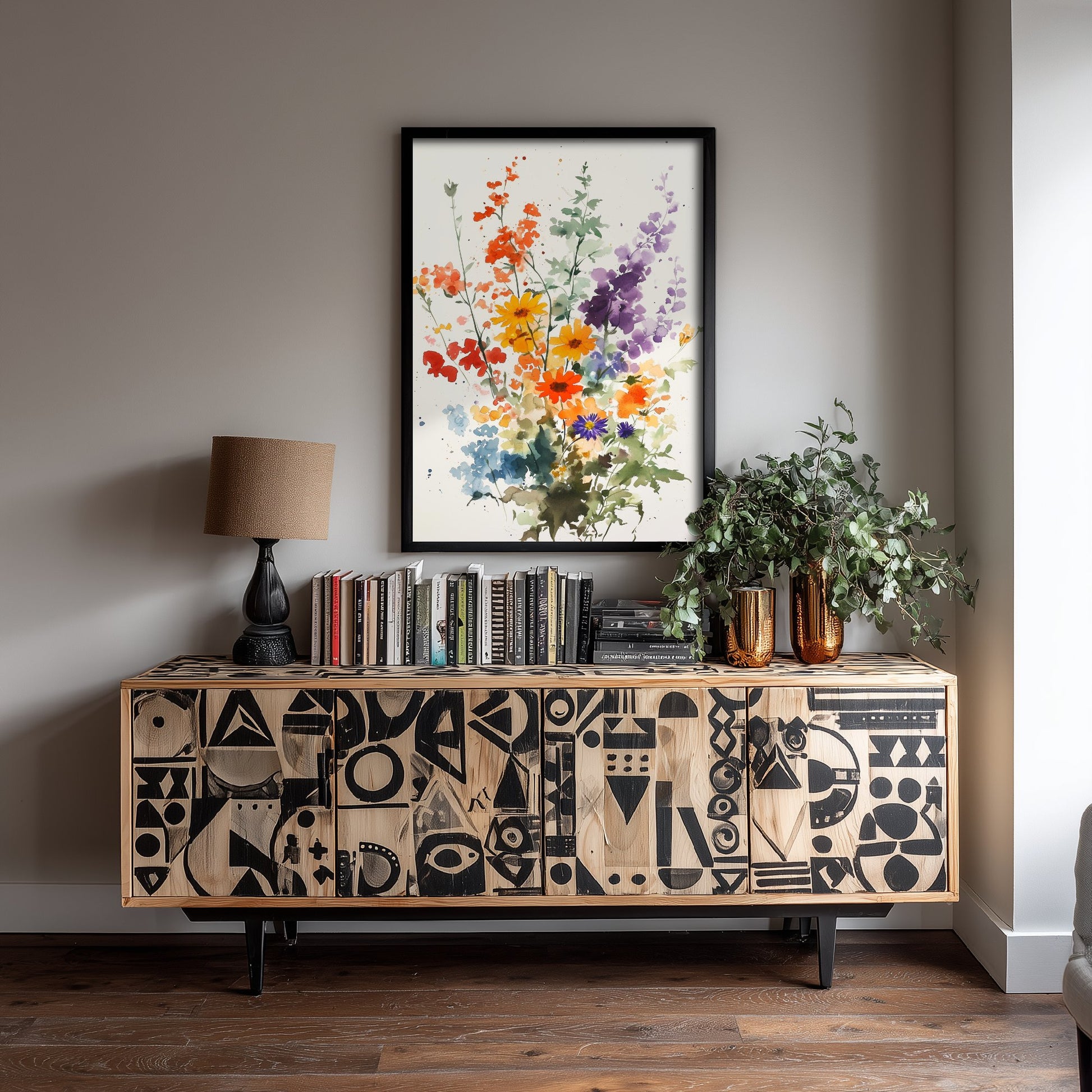 Watercolour Wildflower Art Print - Warm Floral Painting Poster - Emotive Cosmos Blooms - Orange Blooms V8 3/3