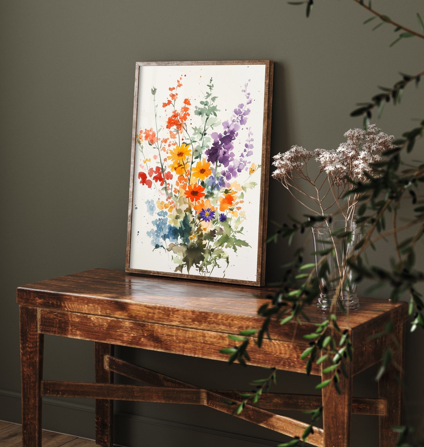 Watercolour Wildflower Art Print - Warm Floral Painting Poster - Emotive Cosmos Blooms - Orange Blooms V8 3/3