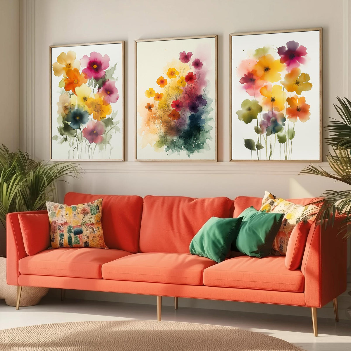 Watercolour Flowers Set of Three Art Prints - 3 Soft Bloom Posters - Dreamy Botanical Painting Wall Art Gift Pastel Floral V9