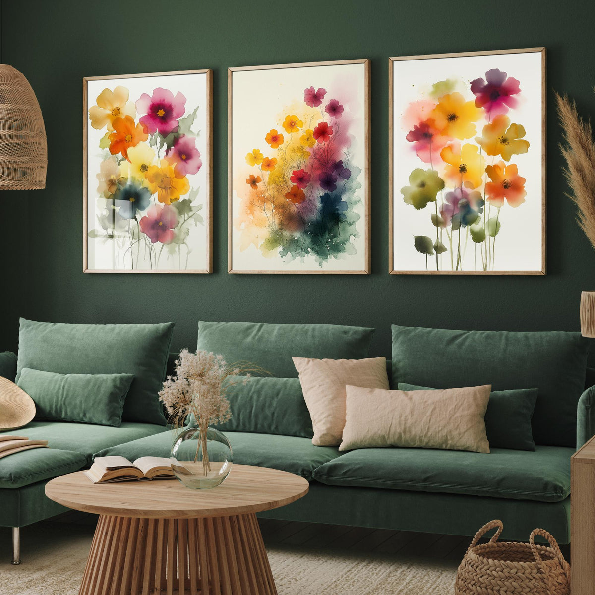 Watercolour Flowers Set of Three Art Prints - 3 Soft Bloom Posters - Dreamy Botanical Painting Wall Art Gift Pastel Floral V9