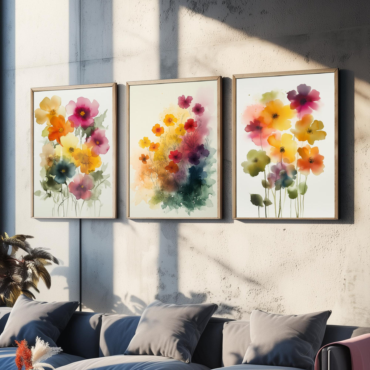 Watercolour Flowers Set of Three Art Prints - 3 Soft Bloom Posters - Dreamy Botanical Painting Wall Art Gift Pastel Floral V9