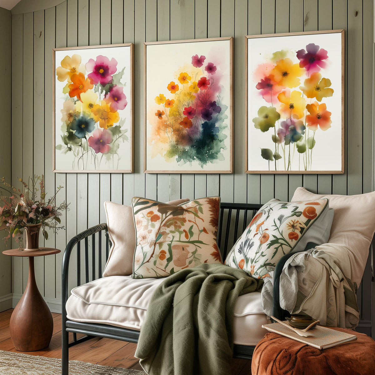 Watercolour Flowers Set of Three Art Prints - 3 Soft Bloom Posters - Dreamy Botanical Painting Wall Art Gift Pastel Floral V9
