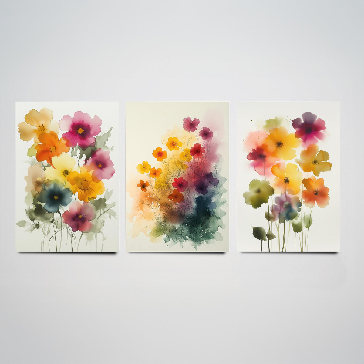 Watercolour Flowers Set of Three Art Prints - 3 Soft Bloom Posters - Dreamy Botanical Painting Wall Art Gift Pastel Floral V9
