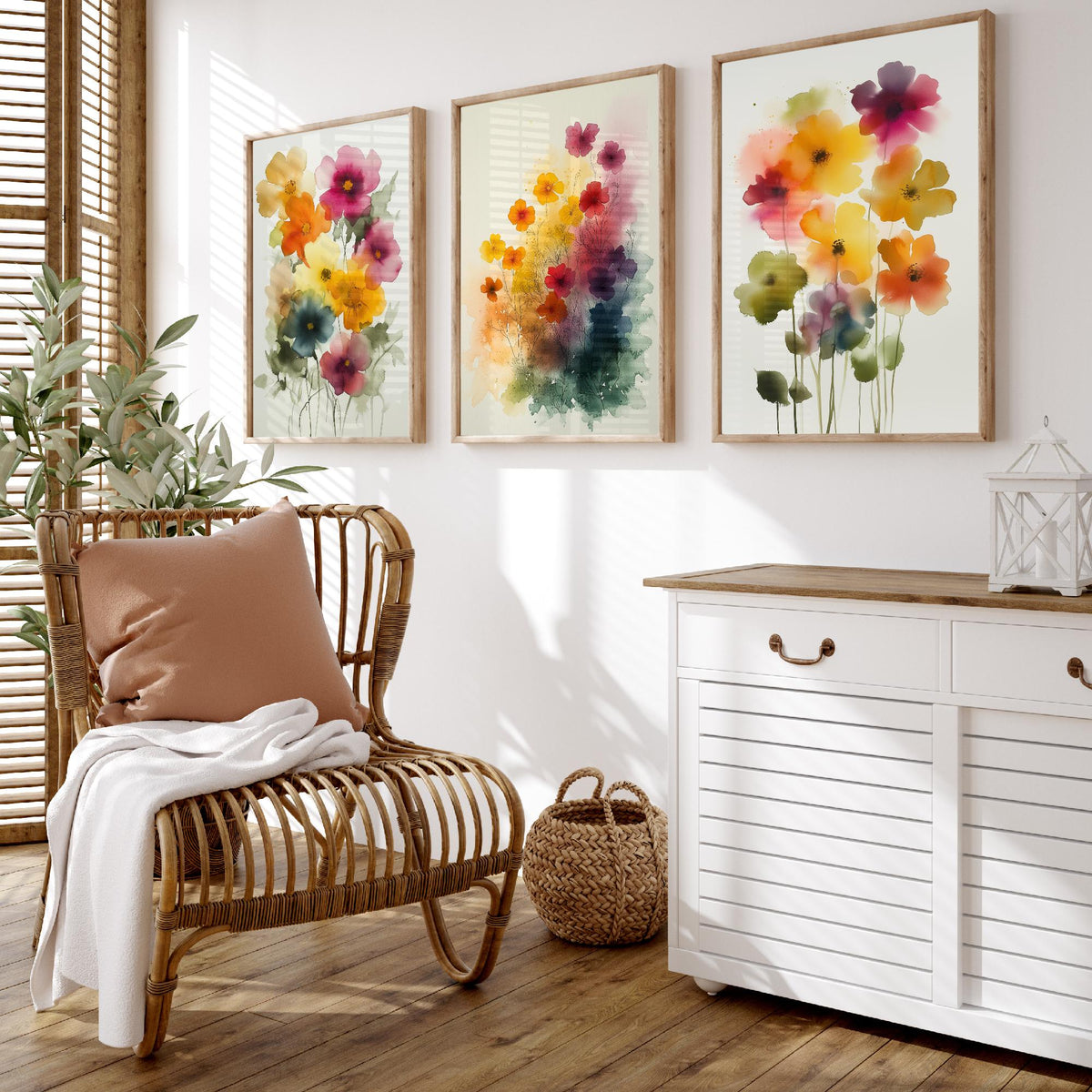 Watercolour Flowers Set of Three Art Prints - 3 Soft Bloom Posters - Dreamy Botanical Painting Wall Art Gift Pastel Floral V9