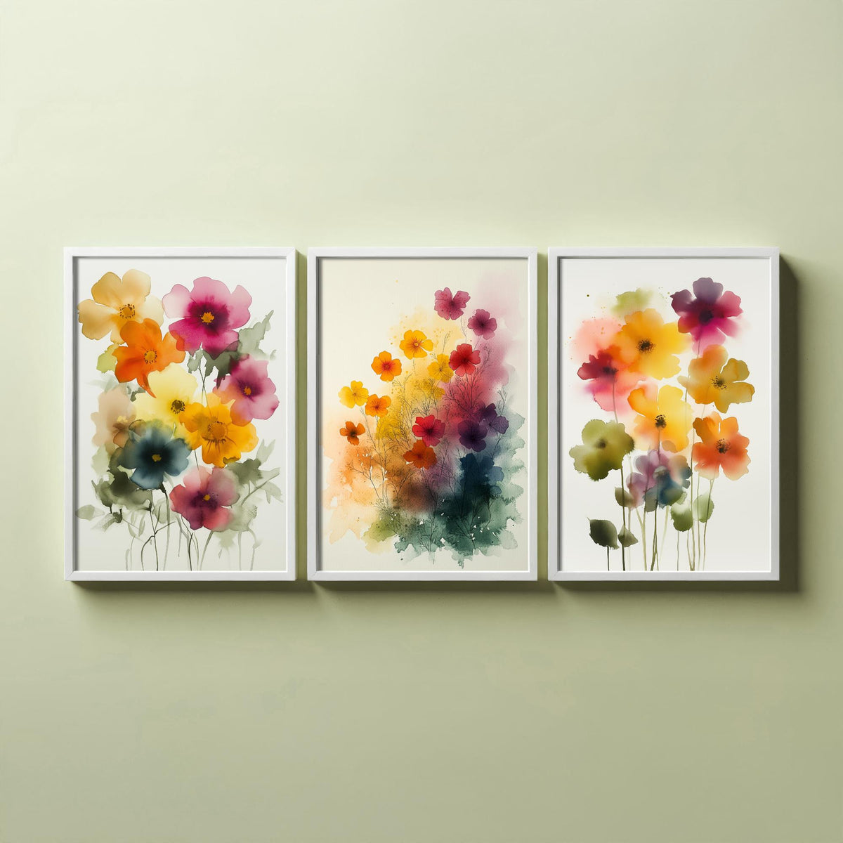 Watercolour Flowers Set of Three Art Prints - 3 Soft Bloom Posters - Dreamy Botanical Painting Wall Art Gift Pastel Floral V9